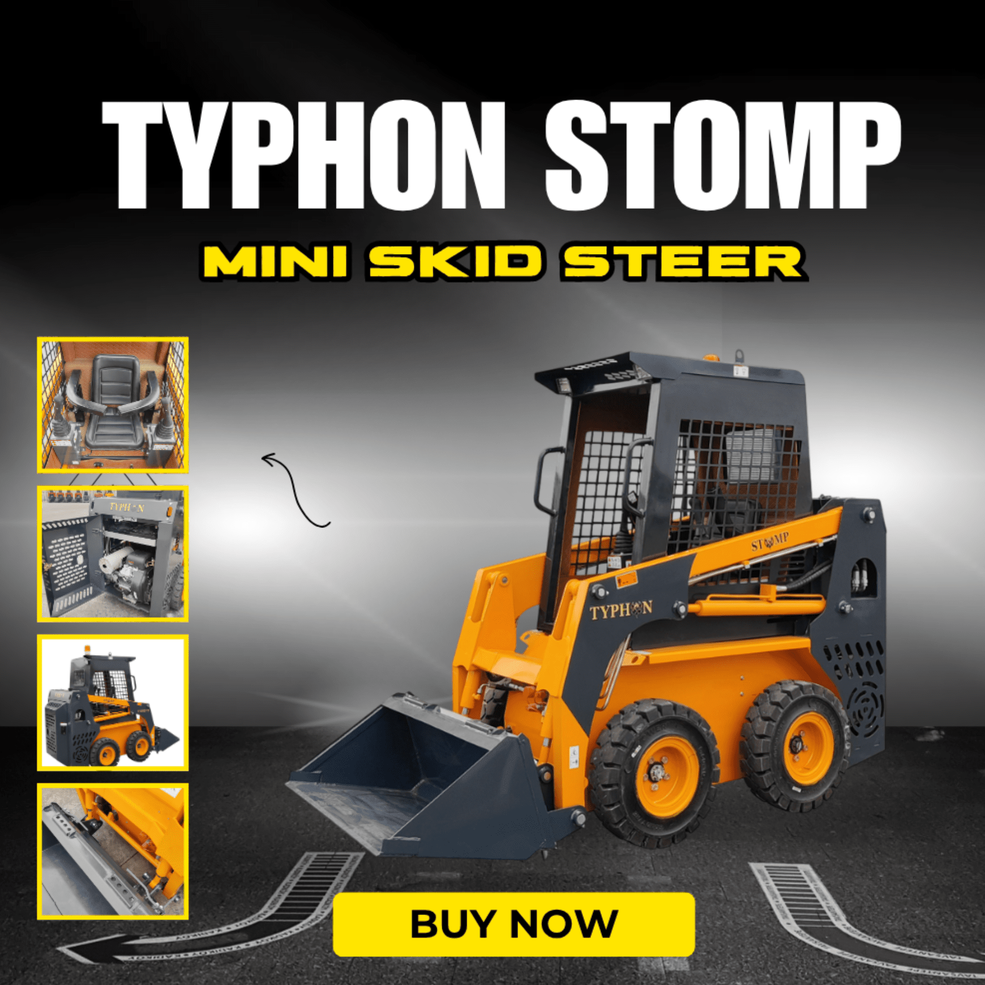 TYPHON Mini Skid Steer Loader STOMP 508, 35HP Gas Engine, Compact Construction Equipment (Black, 838 lb Capacity) u90n0