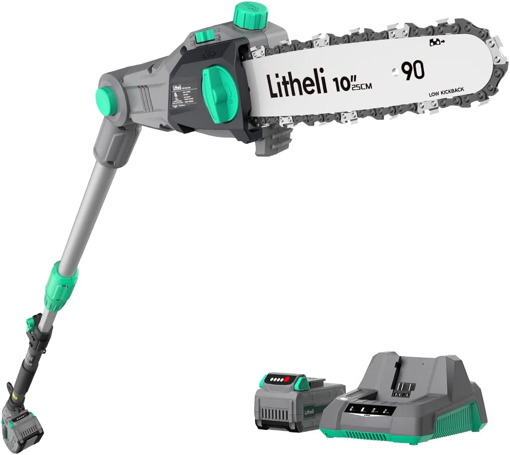 Litheli Cordless Pole Saw, 40V Electric Tree Trimmer with 2.5Ah Battery and Charger (Black, 10 in) cae8w