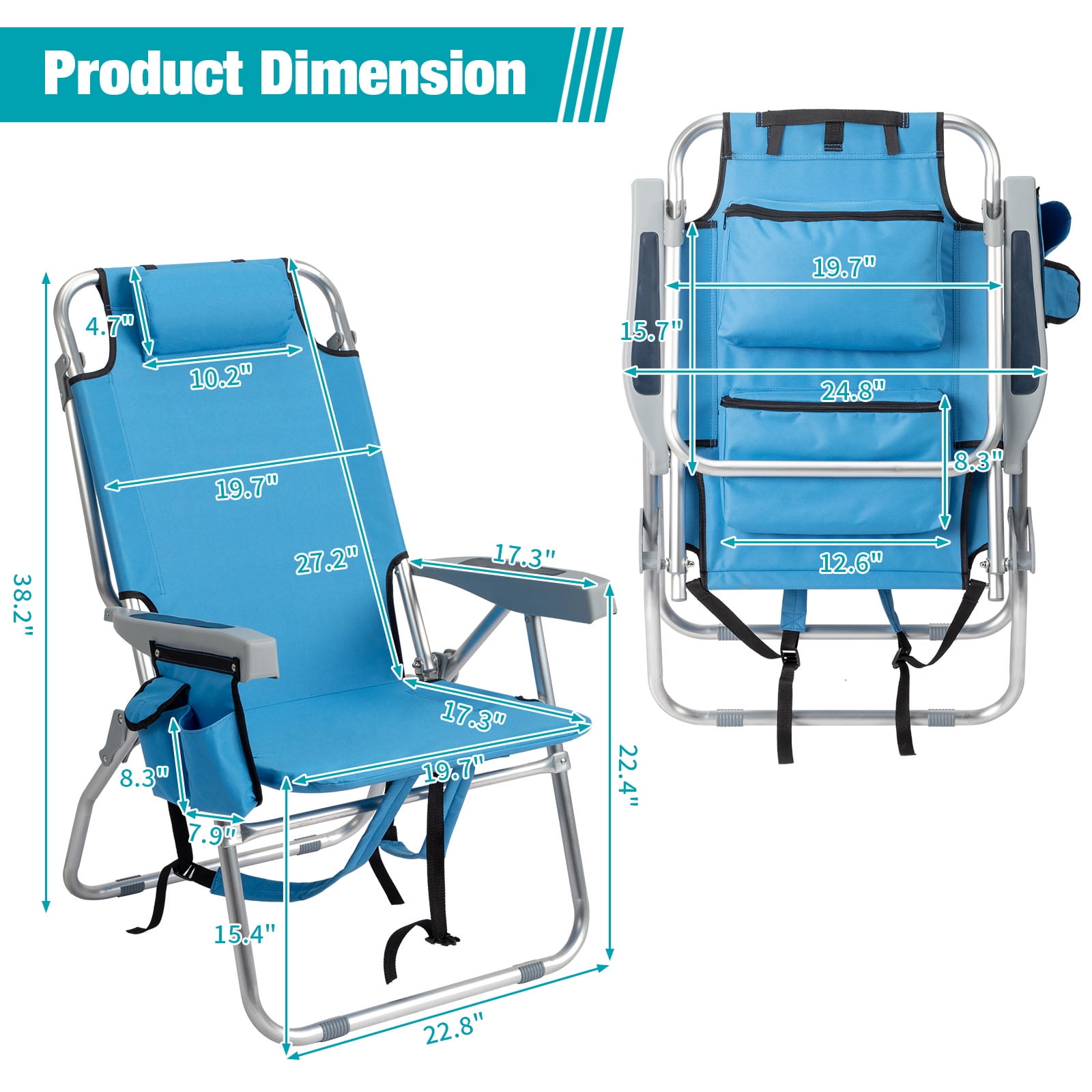 Zimtown Folding Backpack Beach Chair, Portable Lightweight Camping Seat (Blue, 1 Pack) 8ainp