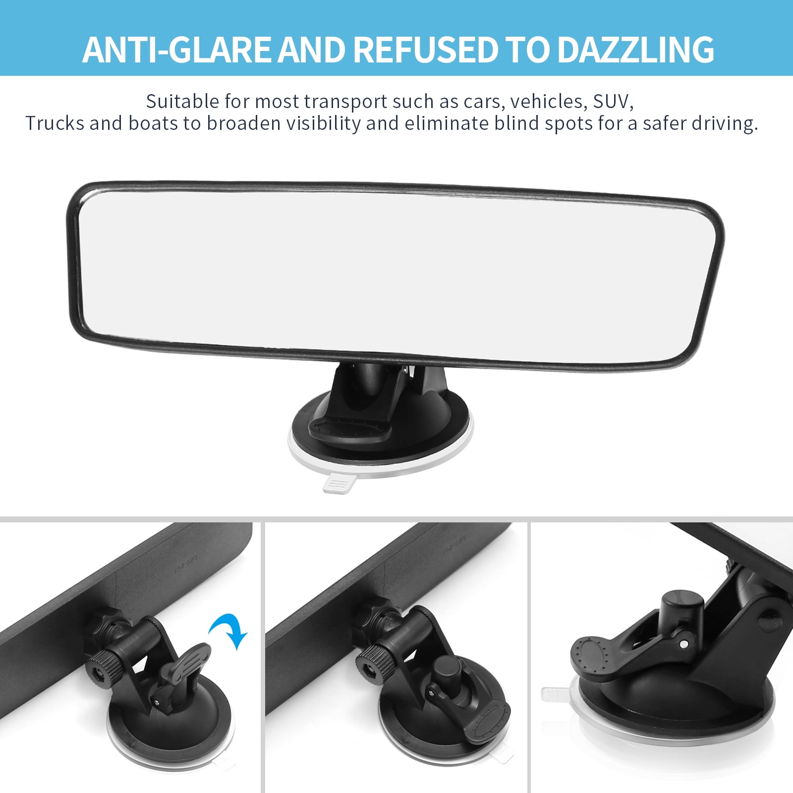 Anxingo Interior Rear View Mirror, Adjustable Wide Angle Blind Spot Mirror for Cars Trucks and SUVs (9.64 in x 2.6 in, White) 7k4cx