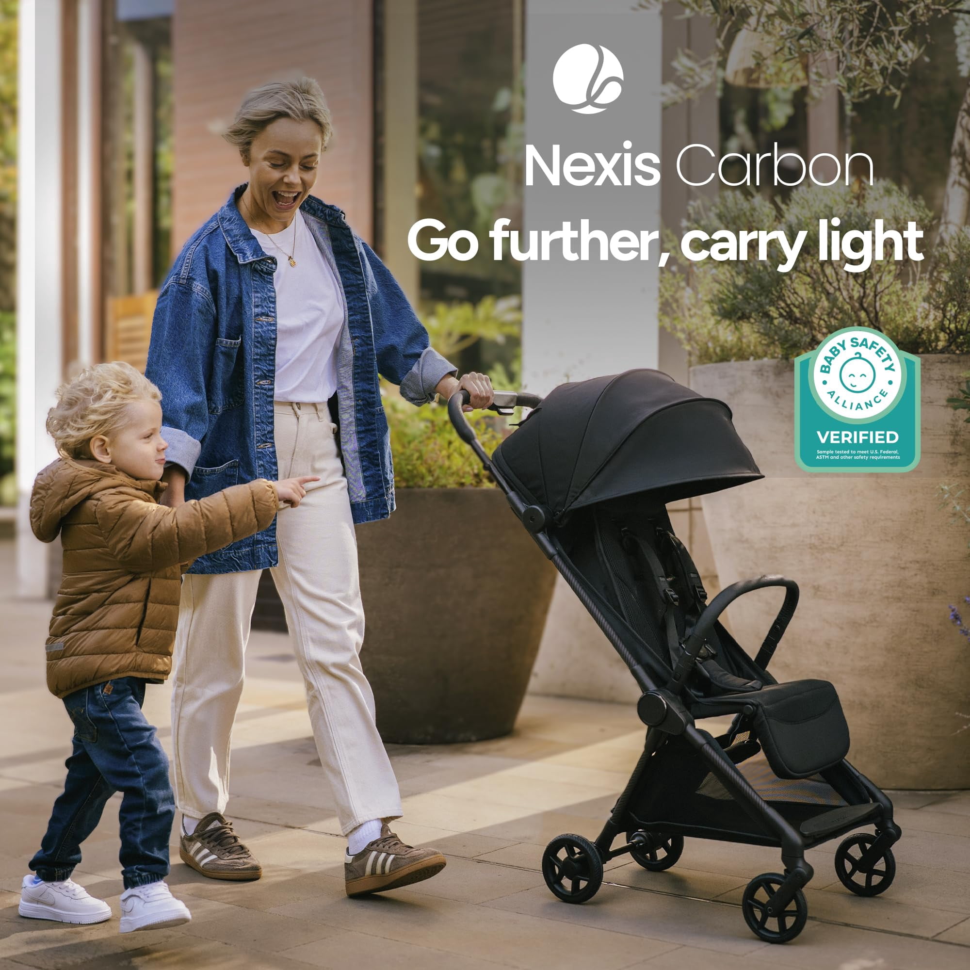 Mompush Nexis Carbon Ultra-Light Travel Stroller (Black, 50 lb Capacity) bntmj