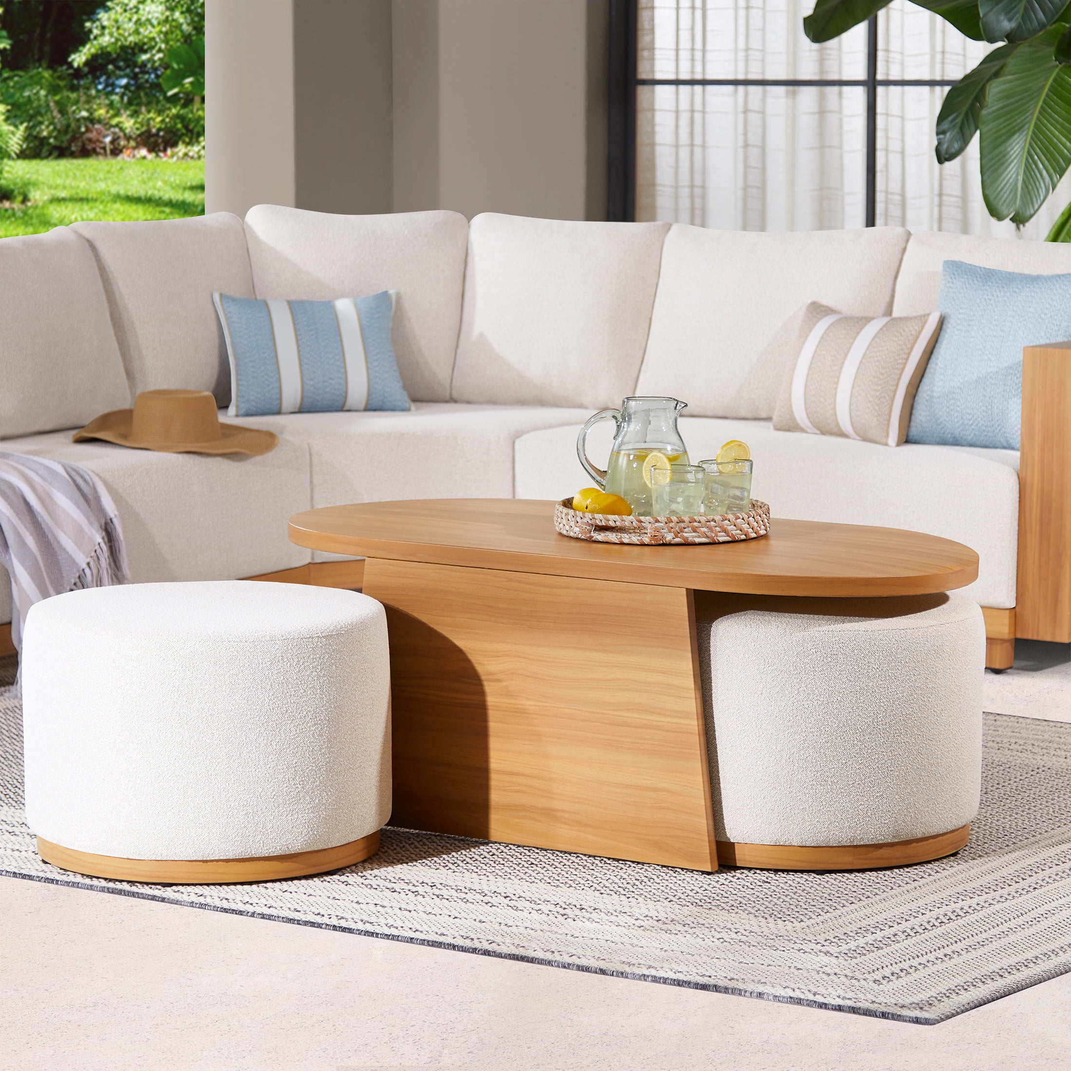 Better Homes & Gardens Juliet Outdoor Sectional Set with Coffee Table and Ottomans (Beige, 7-Piece) aqfrc