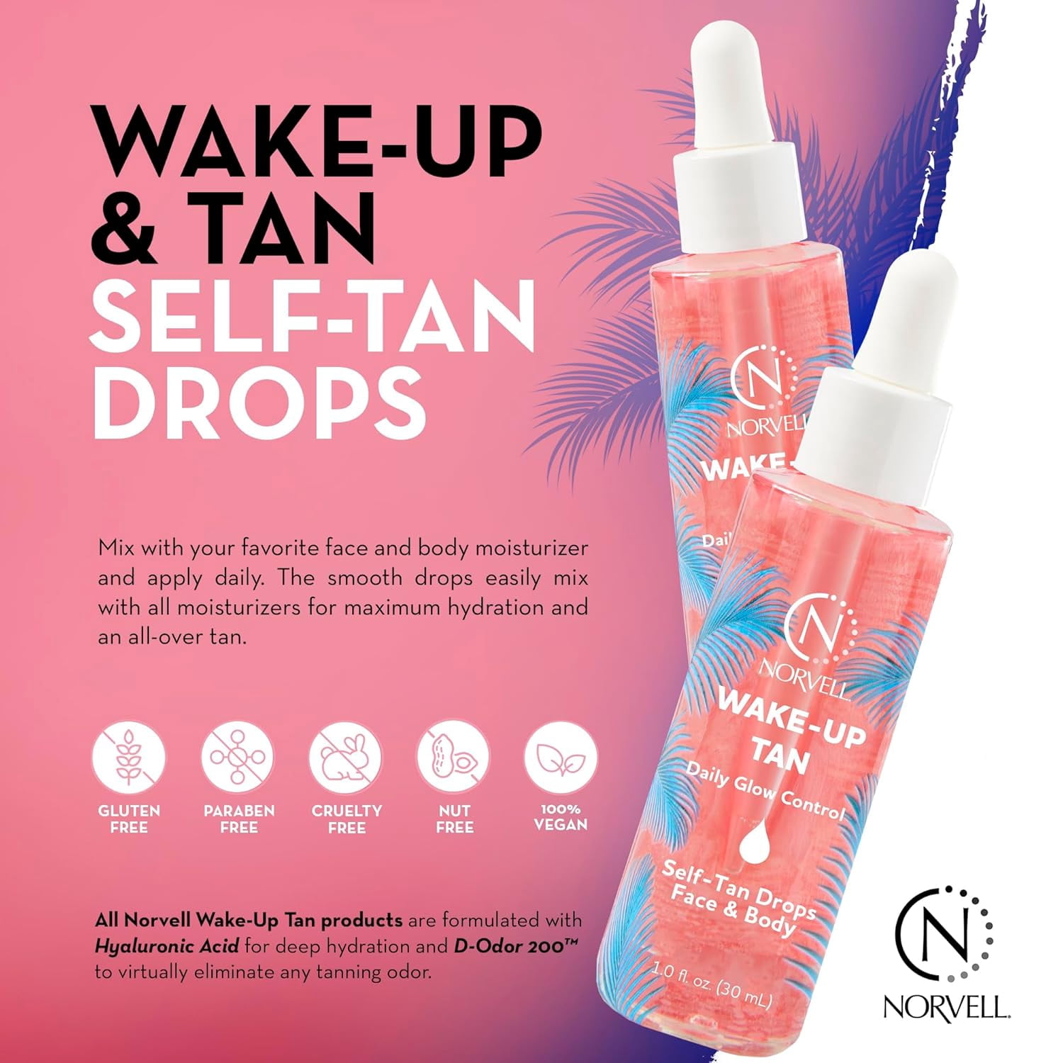 Norvell Wake-Up Tan Self-Tanning Drops Gradual Glow Face and Body (Clear, 1.0 fl oz) umo6y