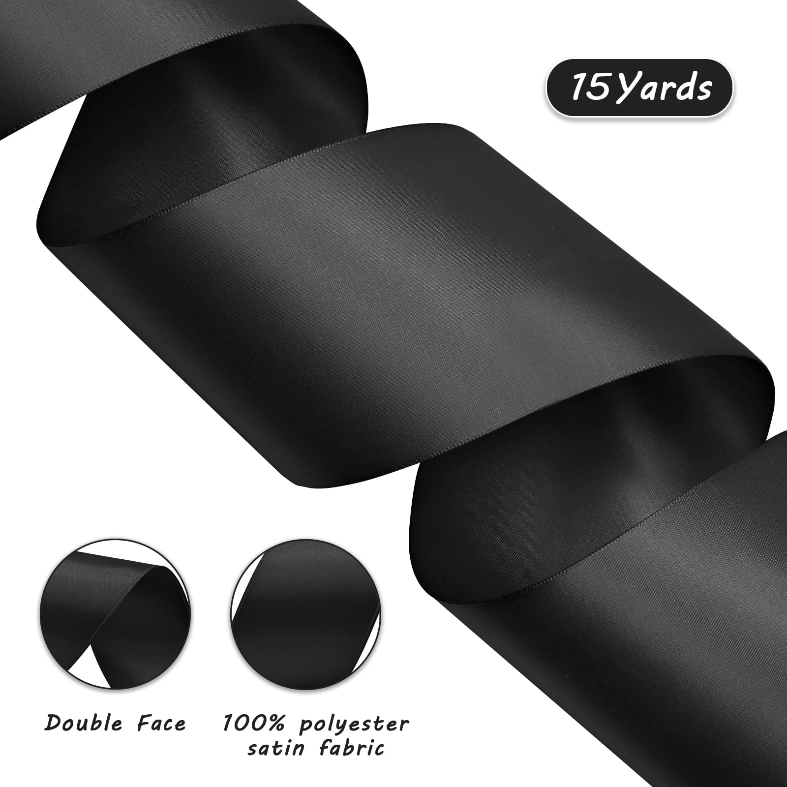 LEEQE Double Face Satin Ribbon for Gift Wrapping and Crafting (Black, 3 in x 45 ft) cj4dj