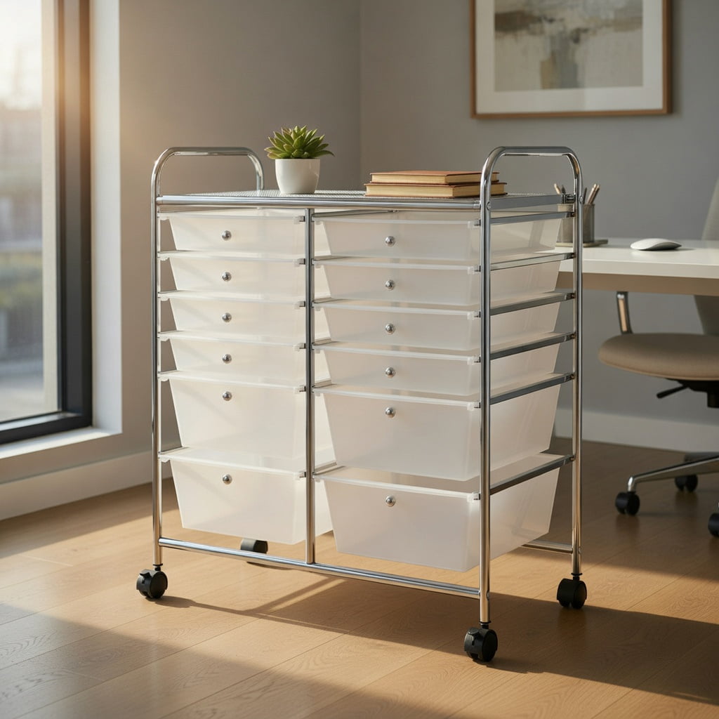 Topcobe 12-Drawer Rolling Storage Organizer Cart with Wheels (White, 12-Drawer) t4bjz