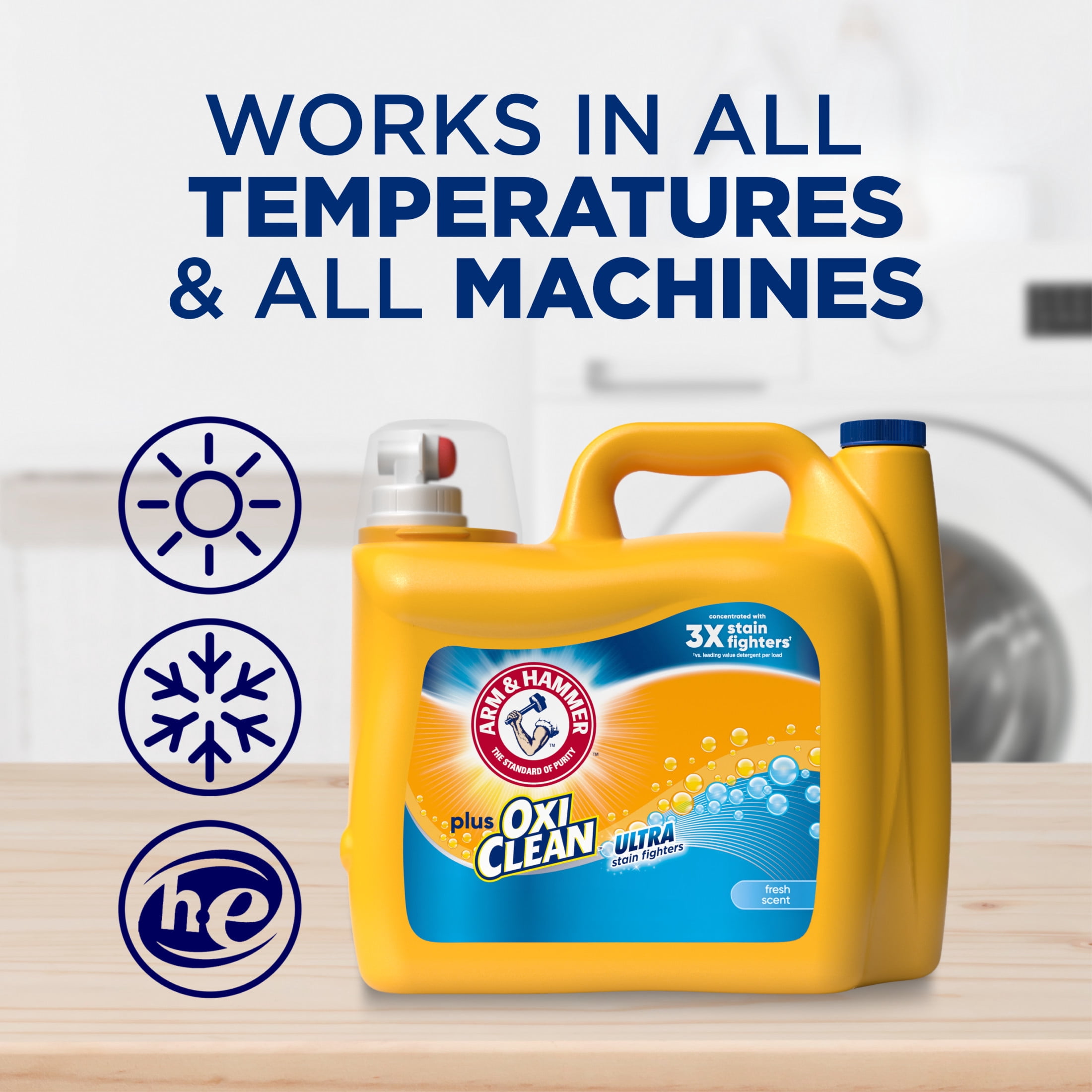 ARM & HAMMER Plus OxiClean Ultra Stain Fighters Liquid Laundry Detergent, Fresh Scent (158.6 fl oz) 7rlxh