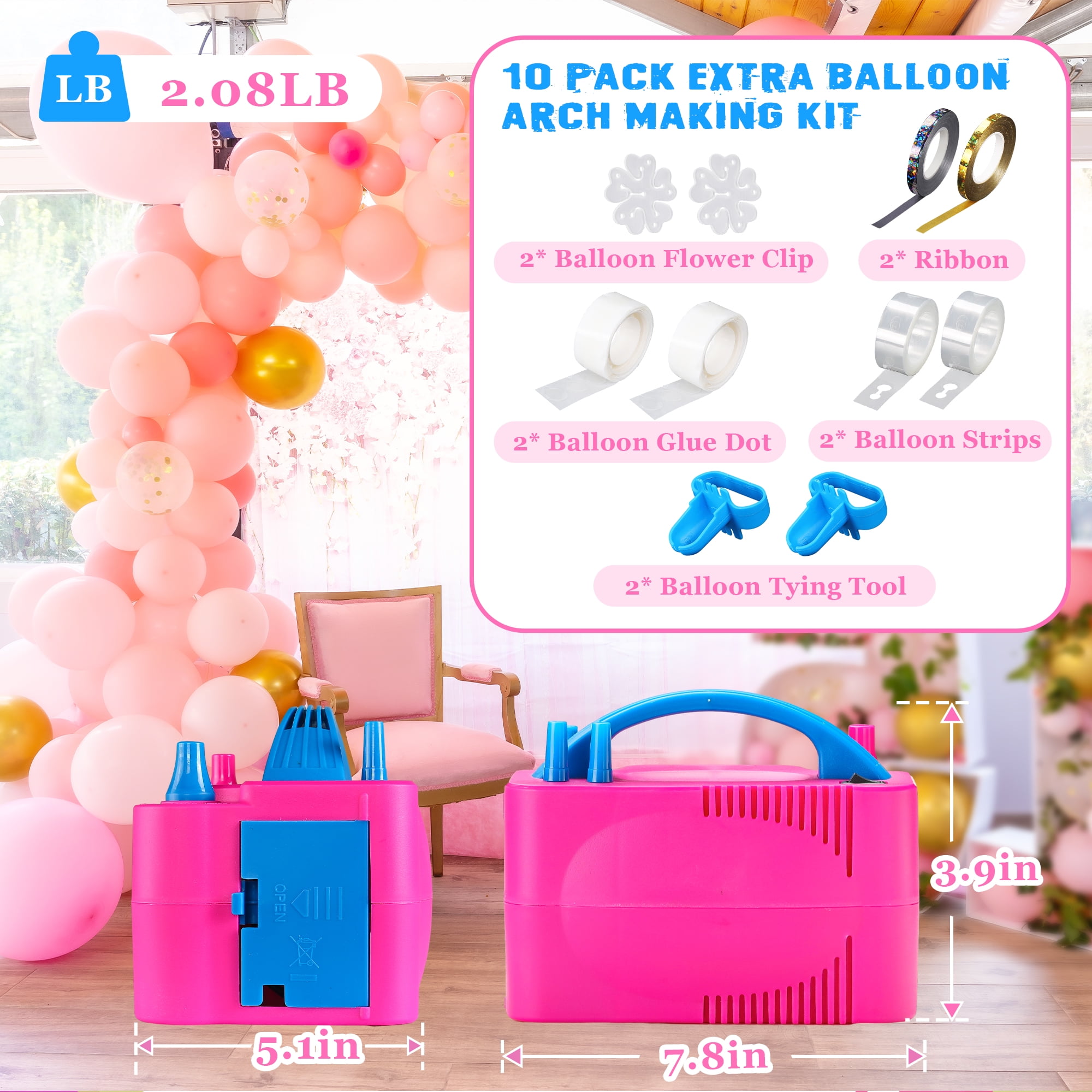 Qunler Electric Balloon Pump, Dual Nozzle Air Inflator for Party Decorations (Rose Red) edy5r