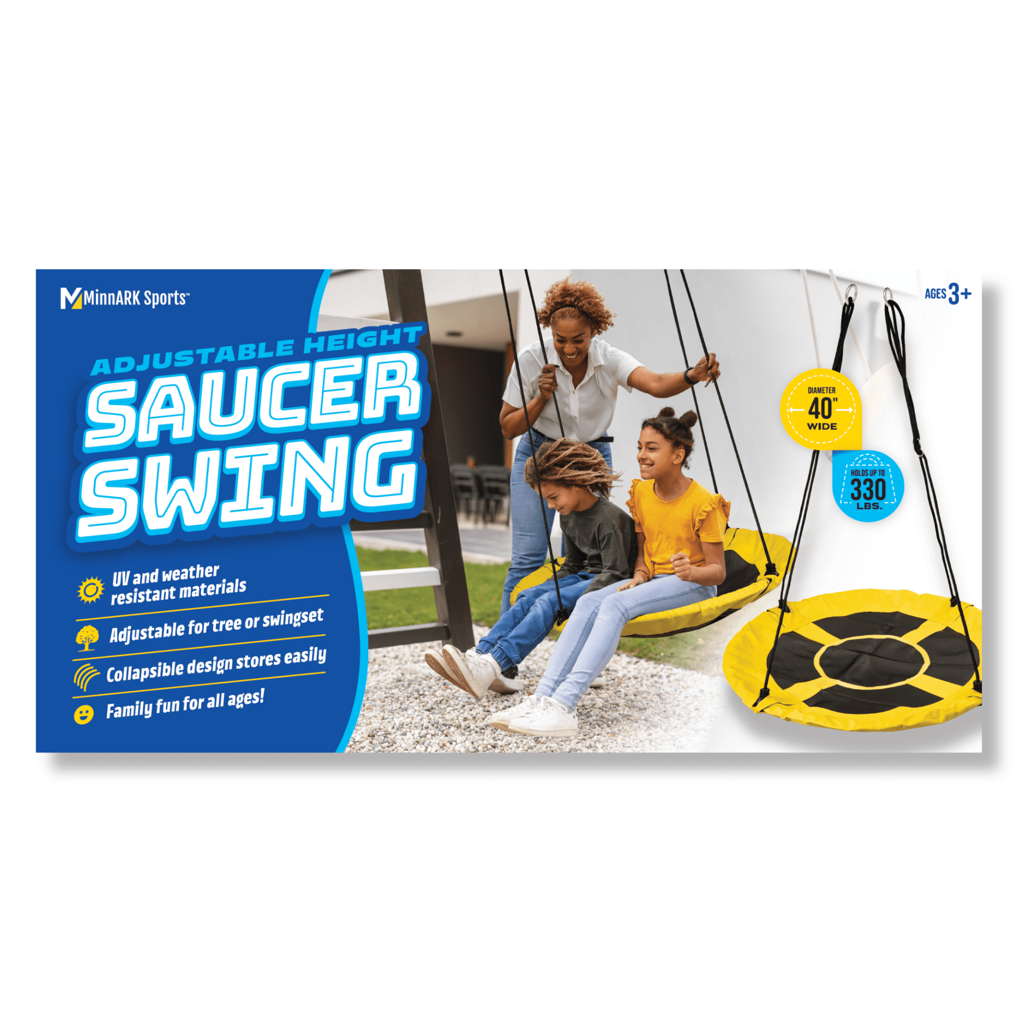 MinnARK Saucer Swing, Heavy-Duty Outdoor Hanging Seat for Kids and Adults (Yellow, 40 in) s6wdz