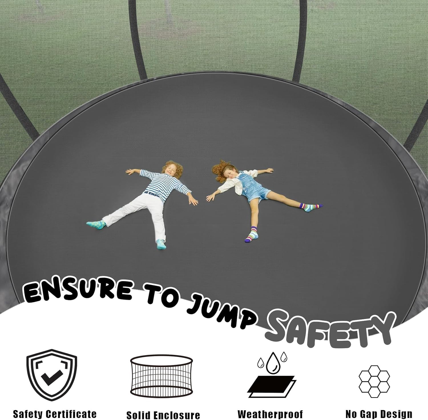 LIZEVINC 12 ft Outdoor Recreational Trampoline with Safety Enclosure Net and Ladder (Black, 12 ft) ht0pm