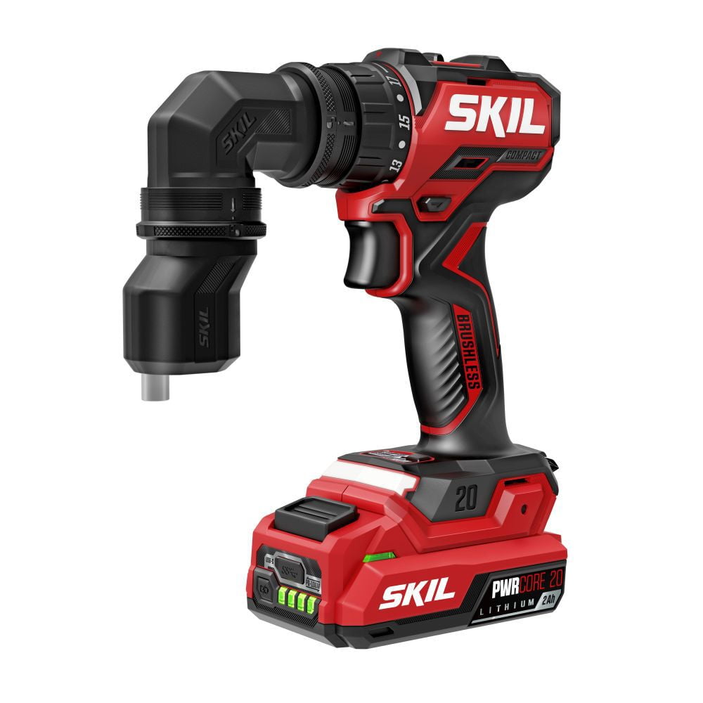 SKIL Brushless 20V Compact Multi-Head Drill Driver Kit (Red, 4-Attachment Set) yqdxn