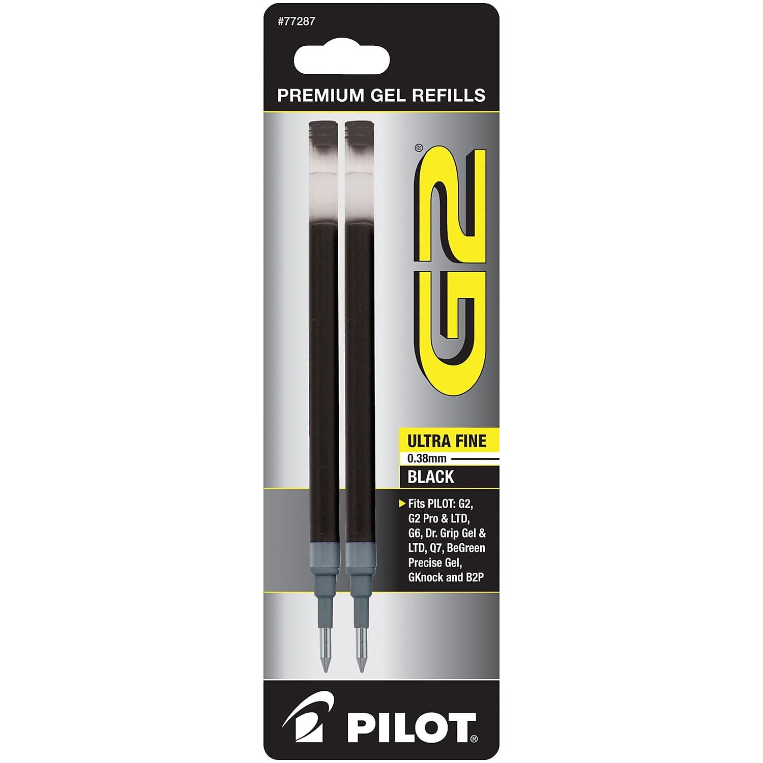 Pilot G2 Gel Pen Refills, Ultra Fine Point, Smooth Writing Ink (Black, 2 Pack) tfjh5