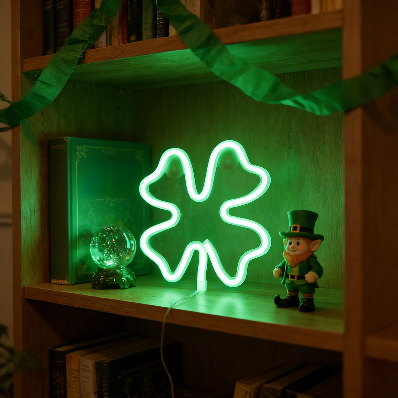 Dwellis St. Patrick's Day LED Hanging Clover Light, Shamrock Window Decor with Suction Cups (Green, 1 Count) blky1