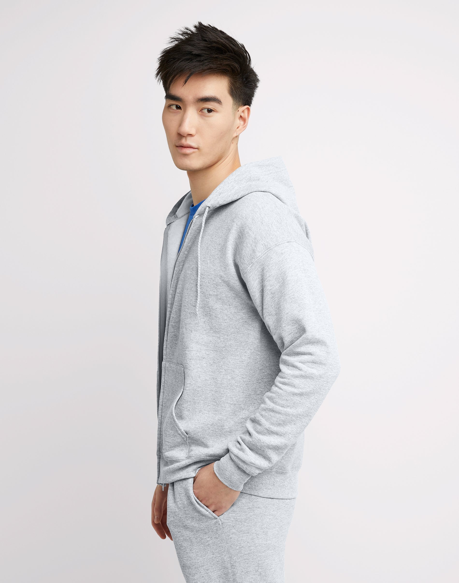 Hanes Men's EcoSmart Fleece Full Zip Hoodie Sweatshirt (Grey, S) lc053