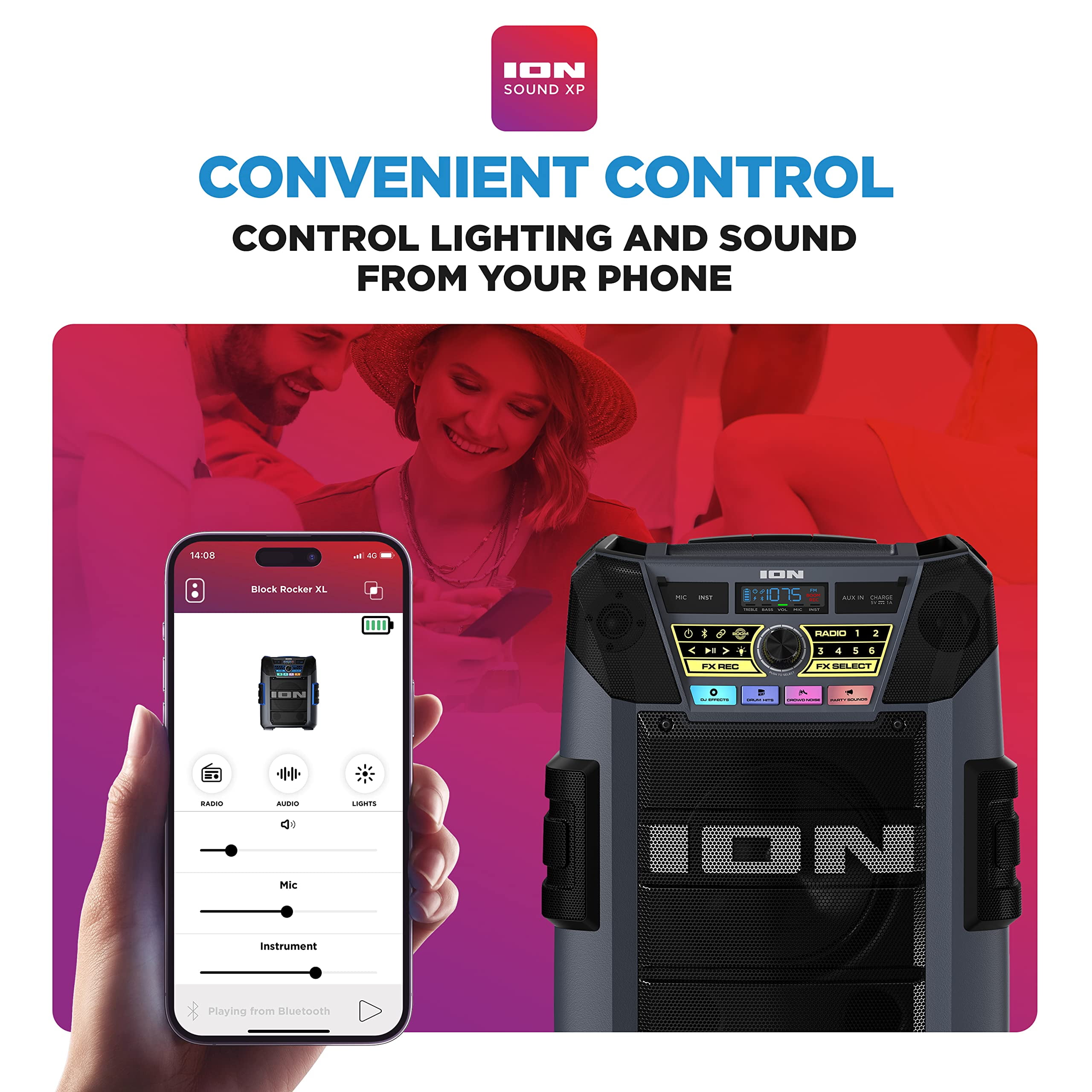 ION Audio Block Rocker XL Portable Bluetooth Outdoor Party Speaker (Black, XL) 7t3nh