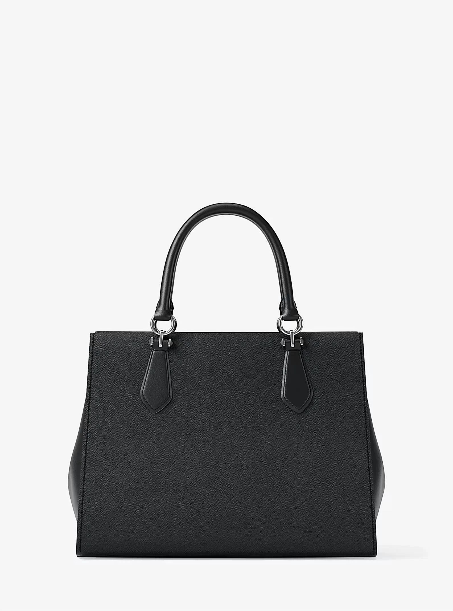 Michael Kors Marilyn Medium Saffiano Leather Convertible Satchel Bag (Black, 11 in x 9 in x 5 in) pebjx