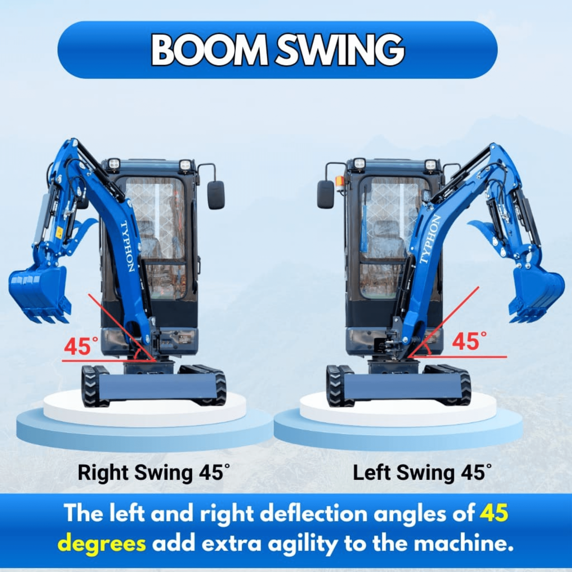 TYPHON Terror XIX Prestige Mini Excavator, Kubota D902 Engine, Retractable Tracks, A/C Cabin (Blue, 4200 lb) z1gue