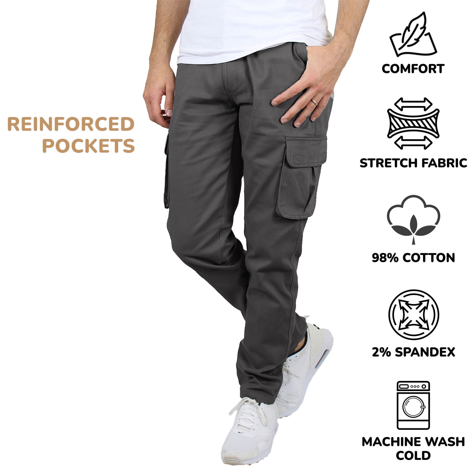 Galaxy by Harvic Men's Flex-Stretch Cotton Cargo Pants (Beige, 3-Pack) 7ocpc