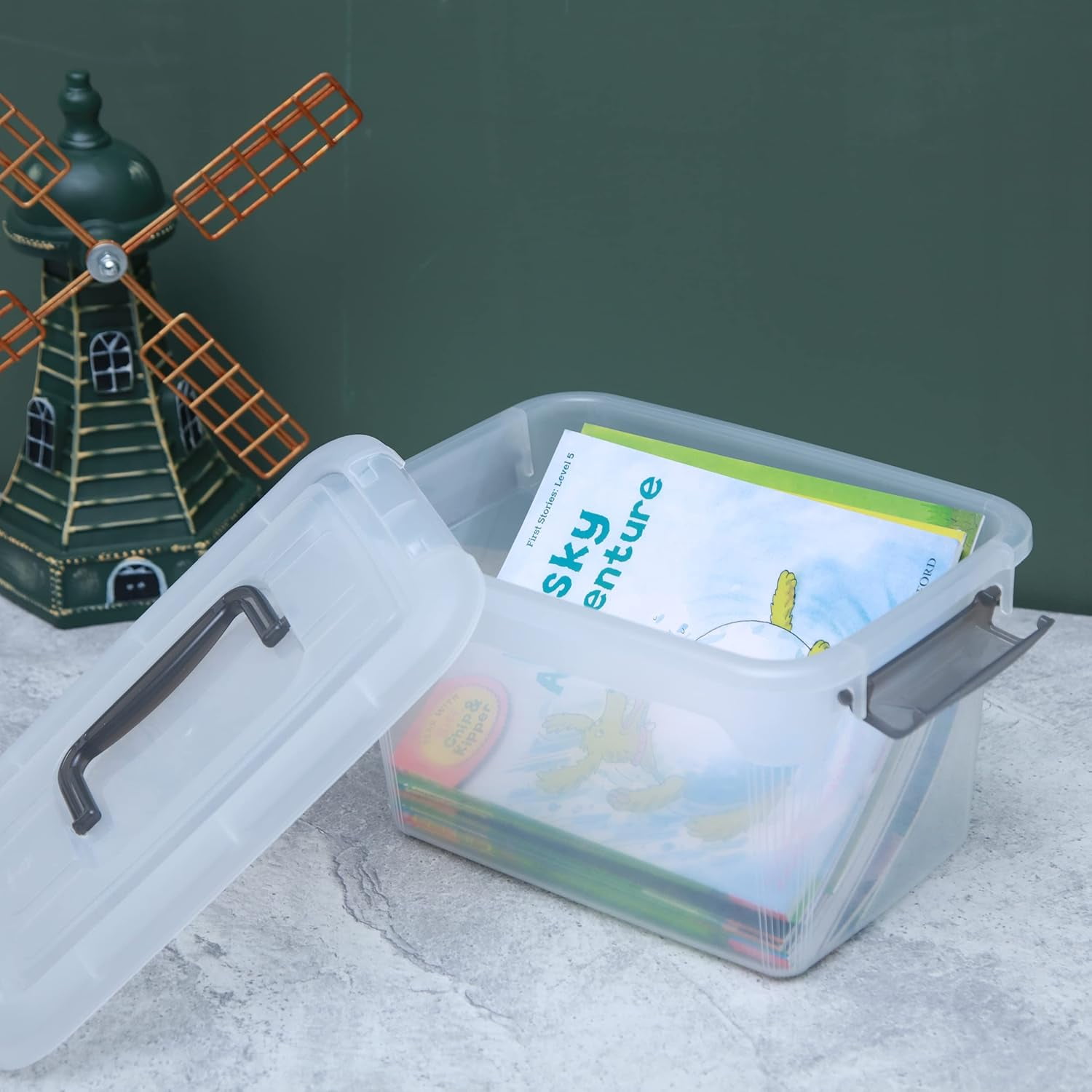 ANYWISH Stackable Storage Bins with Lids and Handle Latches (Clear, 5.3 Qt, 4 Pack) g4lii