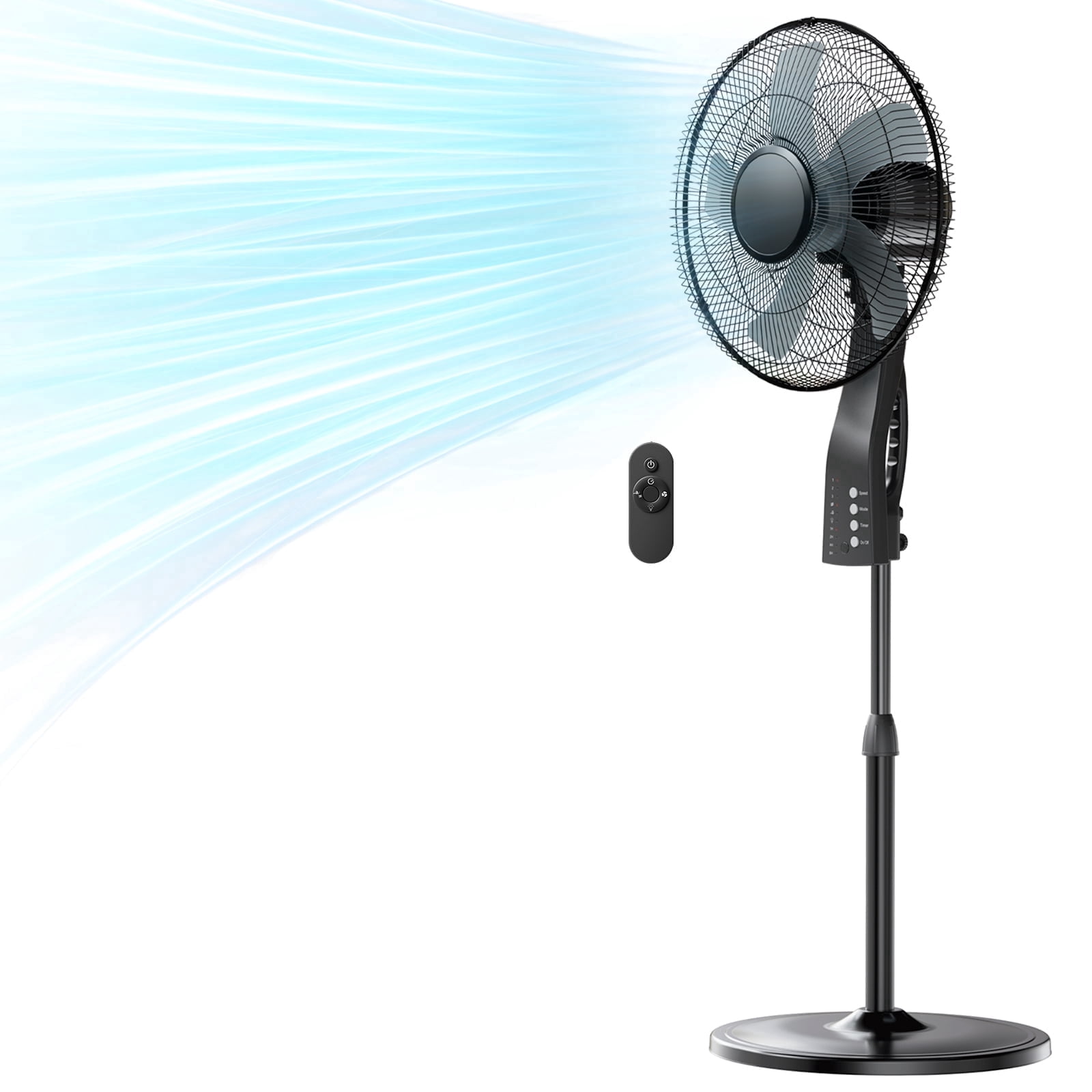 Goosiay Oscillating Pedestal Fan with Remote Control, Height Adjustable Standing Fan for Home Office (Black, 16 in) v1t1o