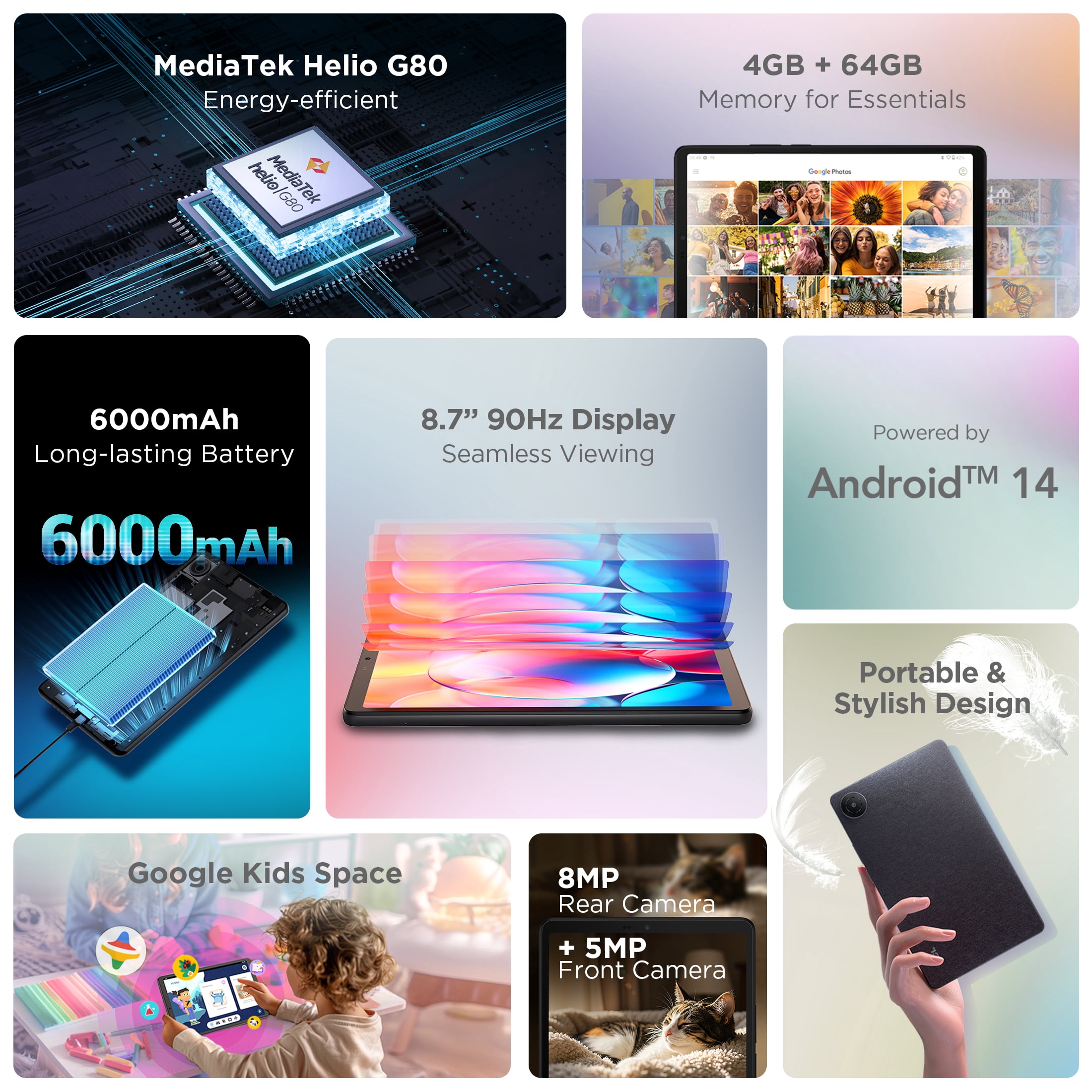 TCL TAB 8 Gen 2 Tablet 8.7 in HD Display 64GB Storage Android 14 (Black) zpp1f