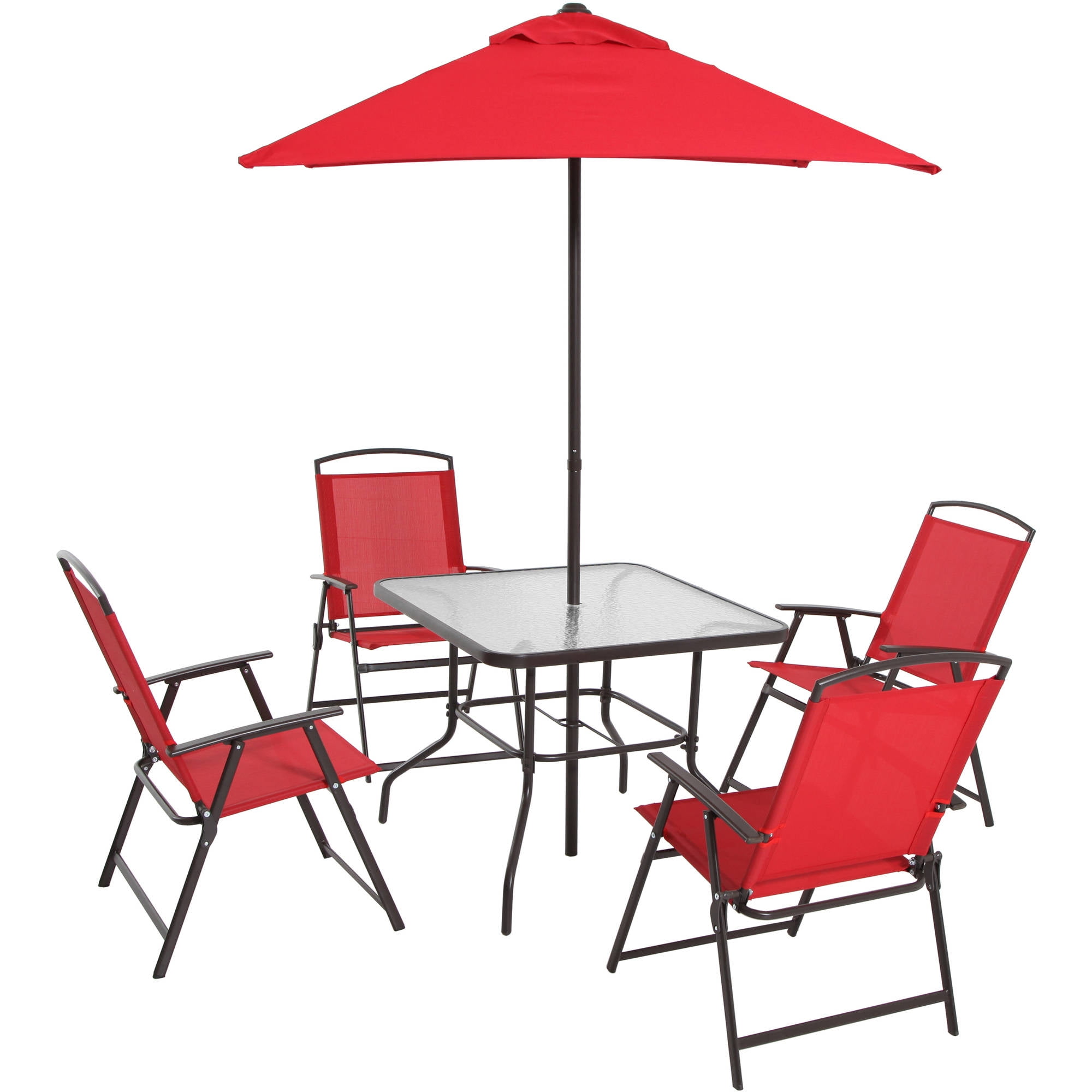 Mainstays Albany Lane 6-Piece Outdoor Patio Dining Set with Umbrella (Red, 6-Piece Set) jvyro