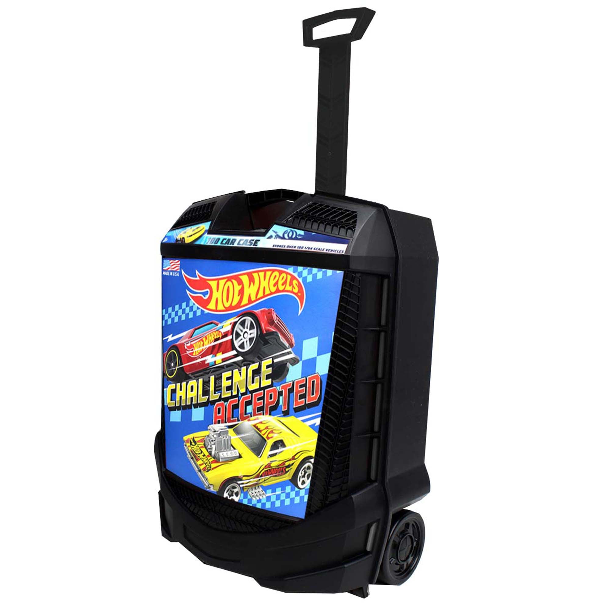 Hot Wheels 100-Car Rolling Storage Case with Retractable Handle (Black, 14 in x 6 in x 11.75 in) 6mve9