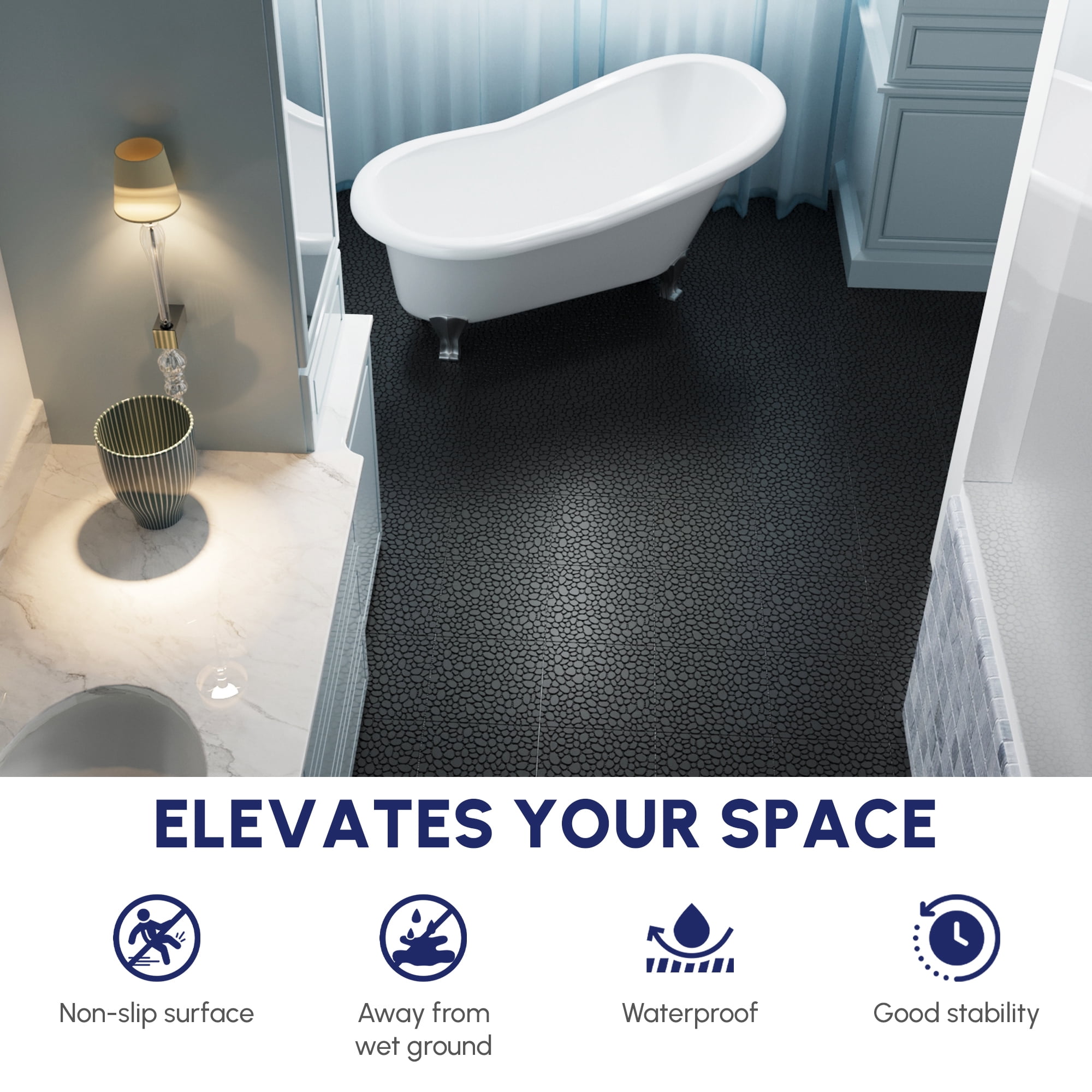 Jopath Interlocking Deck Tiles, Waterproof Outdoor Flooring with Pebble Stone Pattern (Black, 60 Pack, 12 in x 12 in) thotv