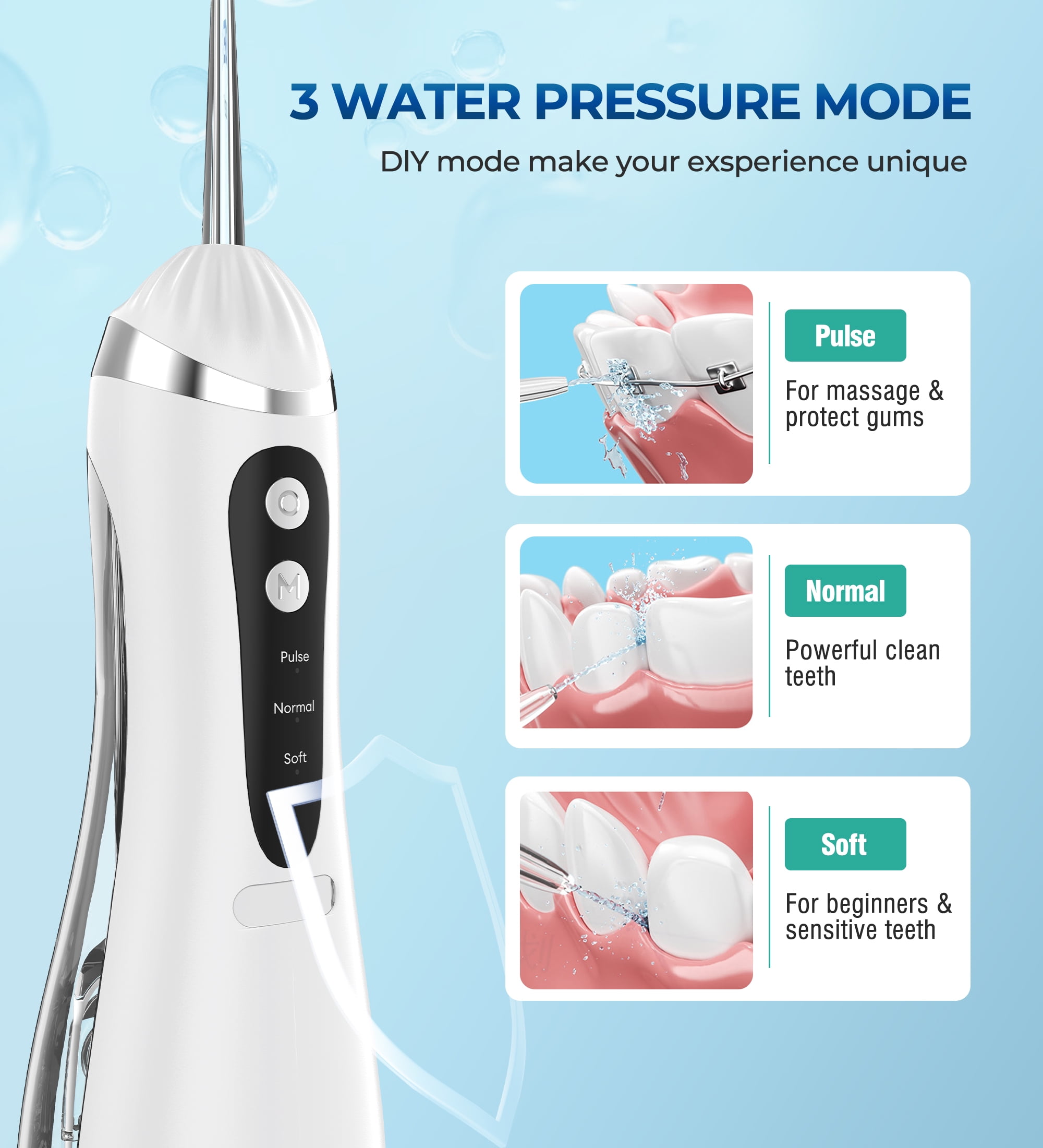 BOKYAN Cordless Water Flosser for Teeth, Portable Electric Dental Oral Irrigator with 3 Modes (White, 6.76 fl oz) qyg43