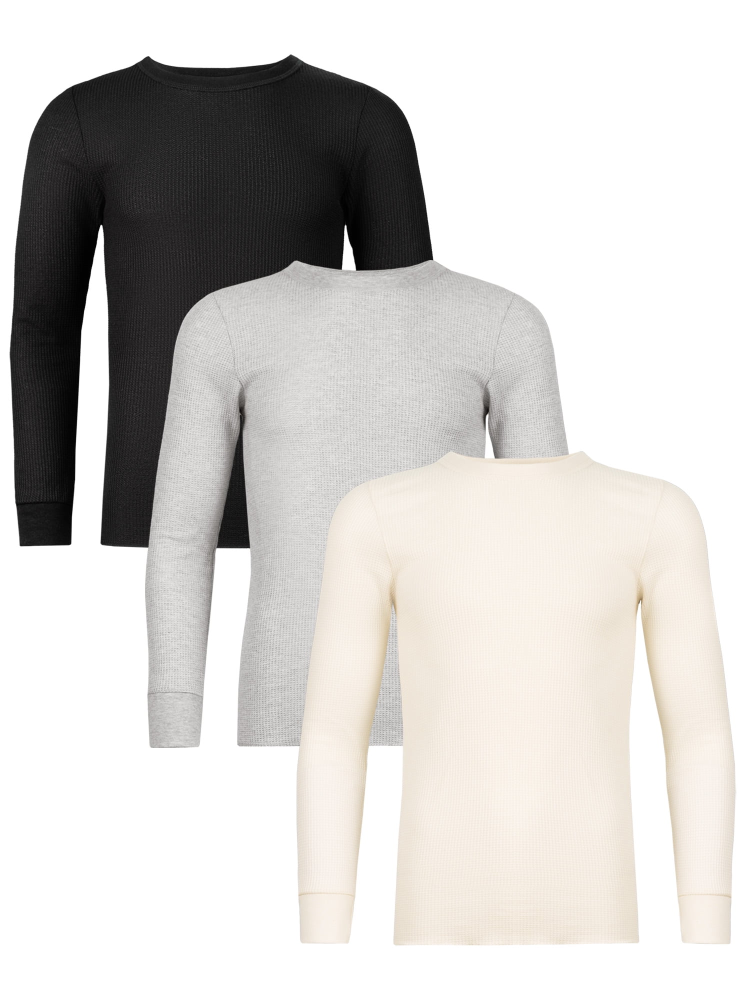 Fruit of the Loom Men's Thermal Waffle Crew Top (Black, 3-Pack) 0i5jn