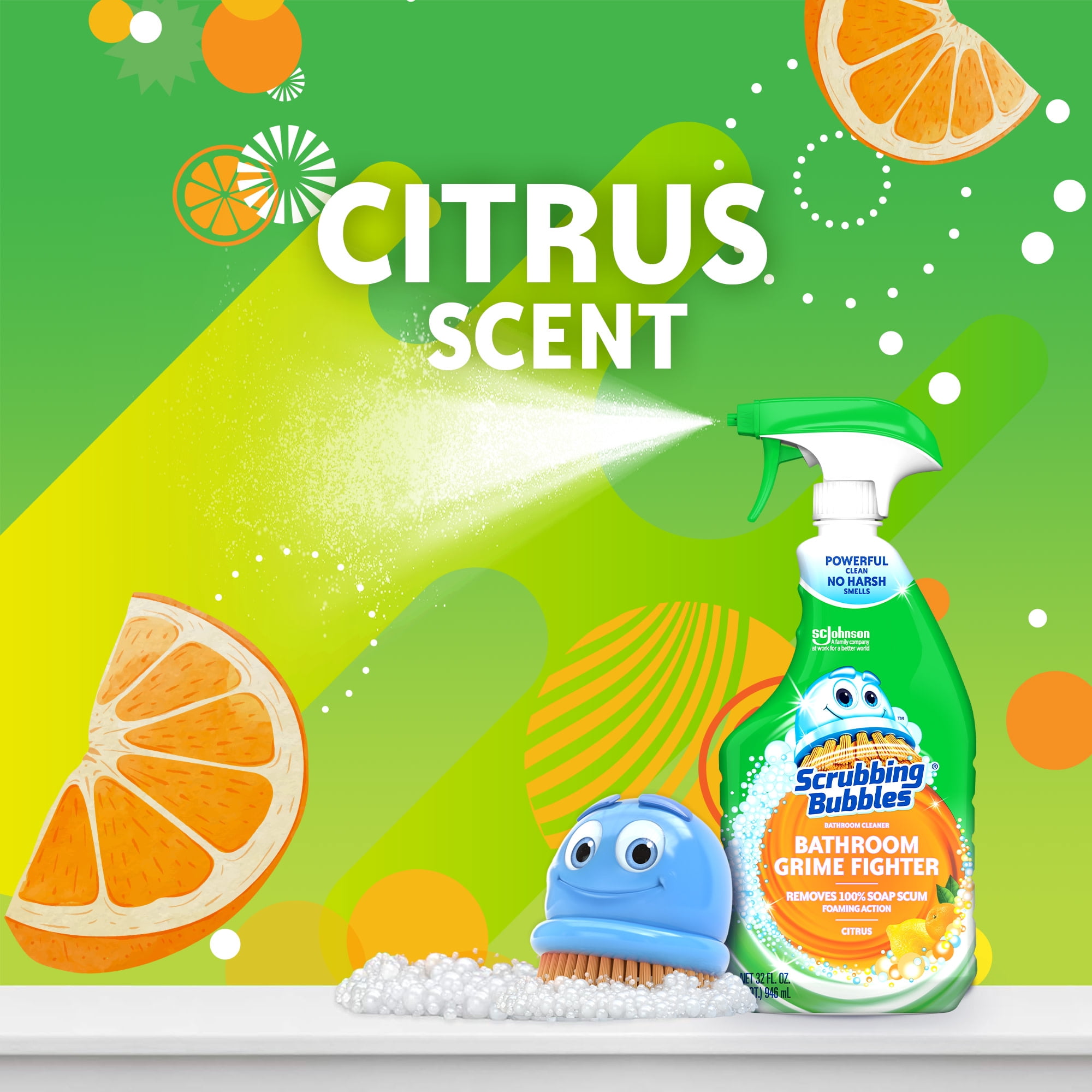 Scrubbing Bubbles Bathroom Grime Fighter Disinfectant Spray, Multi-Surface Cleaner (Citrus, 32 oz) y24yi