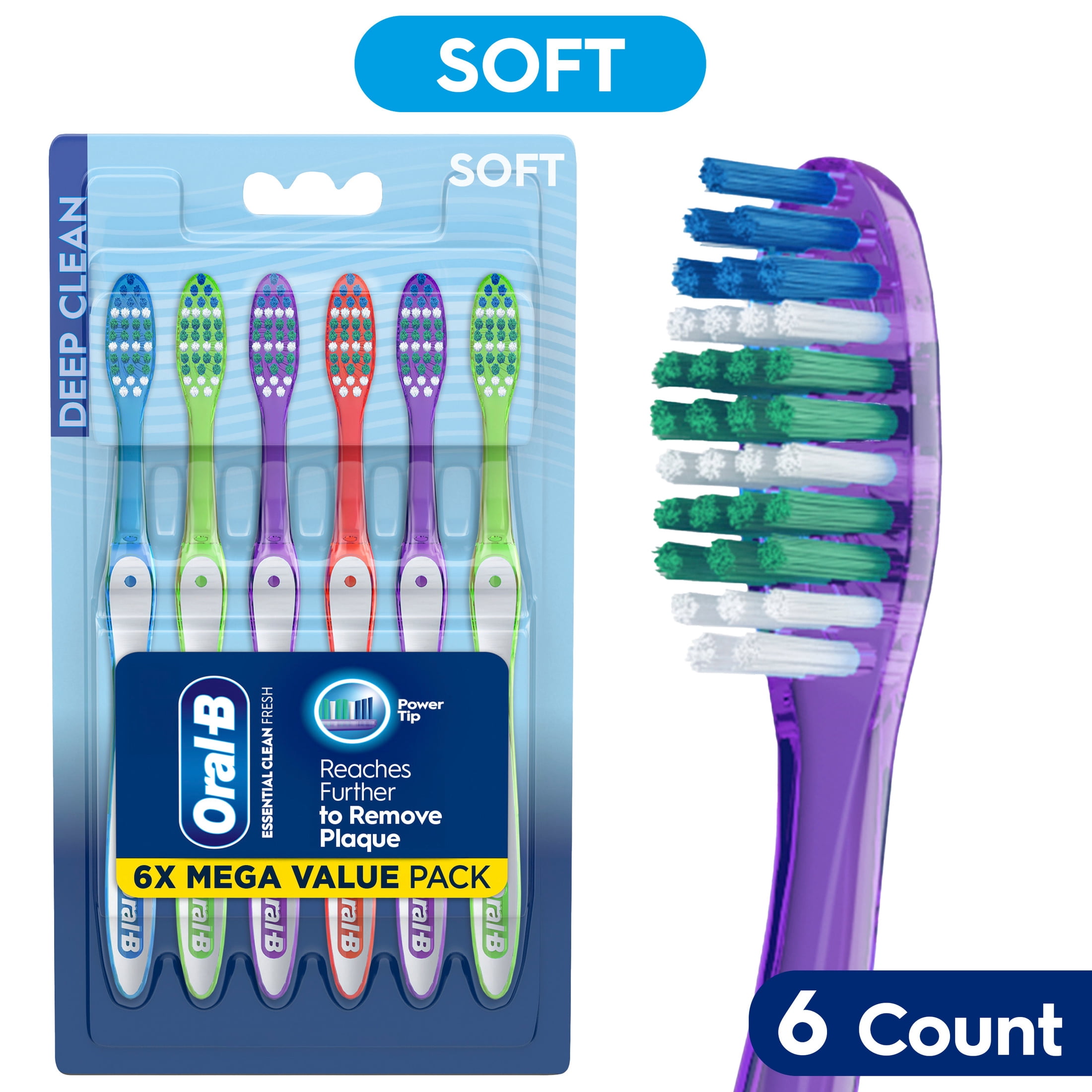 Oral-B Essential Clean Manual Toothbrush, Soft Bristles, Daily Oral Care (6 Count) lwt41