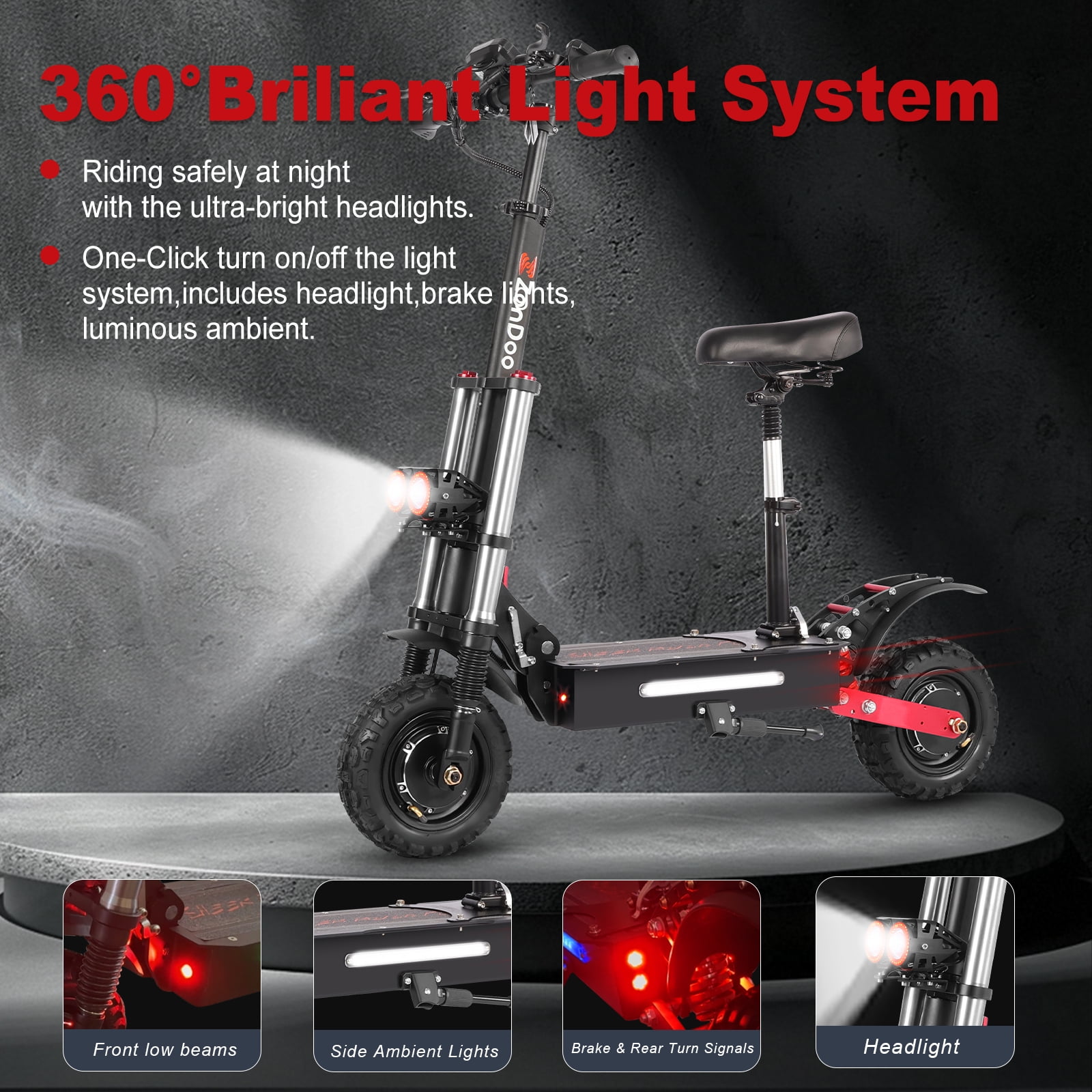 ZonDoo All Terrain Electric Scooter with Seat, Dual Motor High-Speed Commuter (Black, 50 in x 24 in x 55 in) pu39k