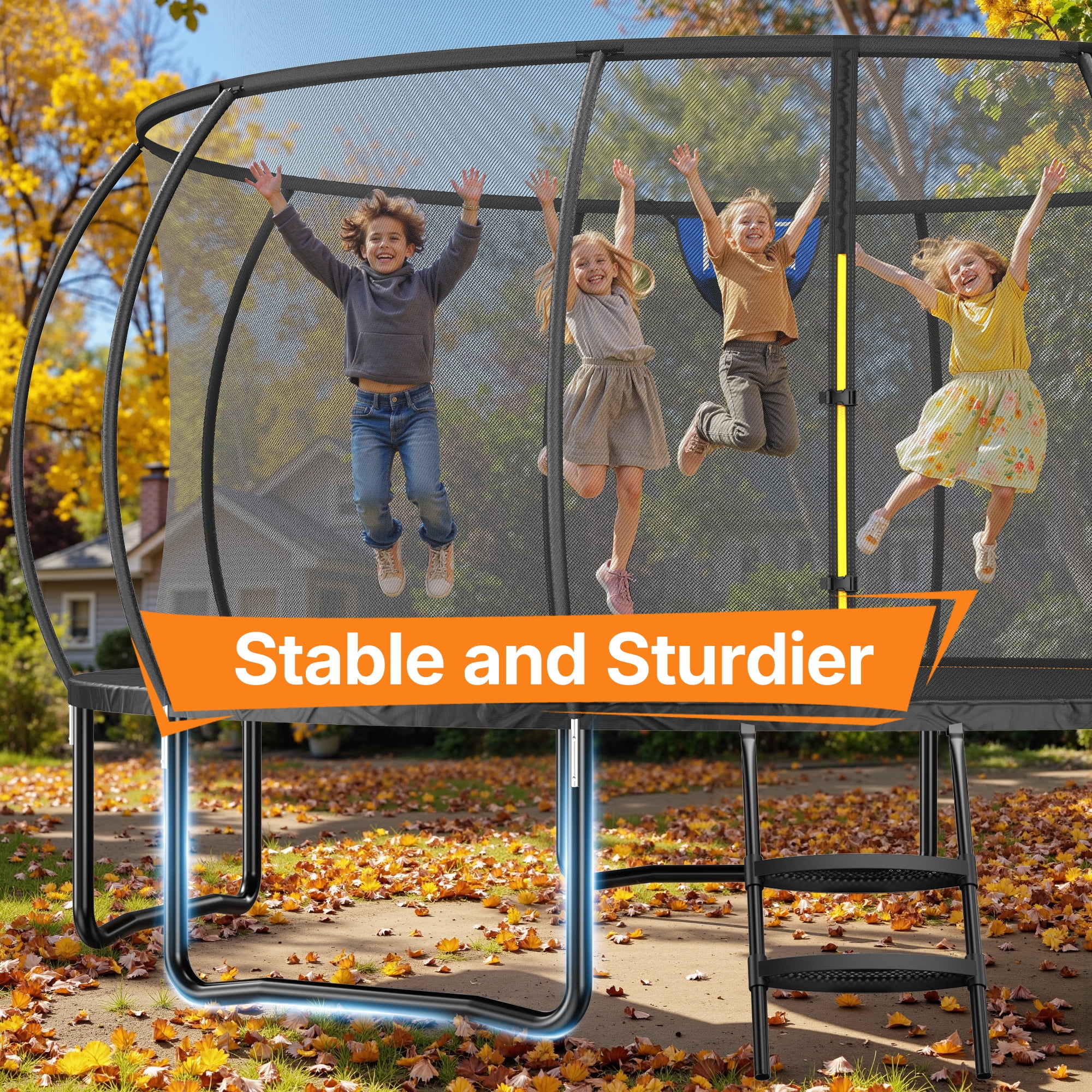 MERACH 14ft Pumpkin Outdoor Trampoline with Safety Enclosure Net, Basketball Hoop & Ladder (14 ft) kqwqo