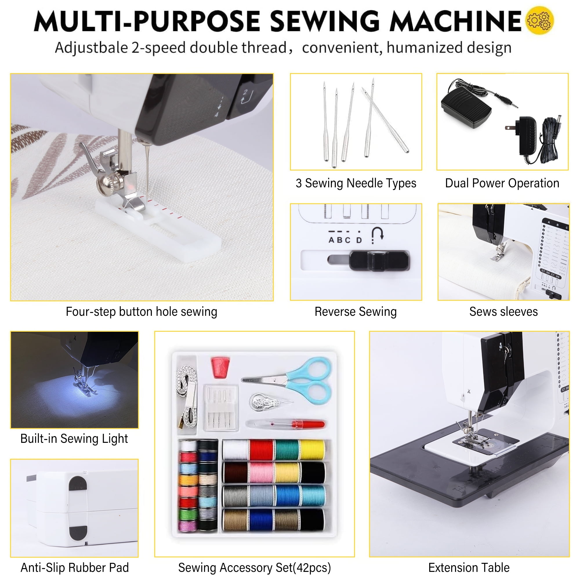 BCOOSS Portable Sewing Machine for Beginners with Extension Table and 38 Built-in Stitches (Black, 1 Unit) t9e8o
