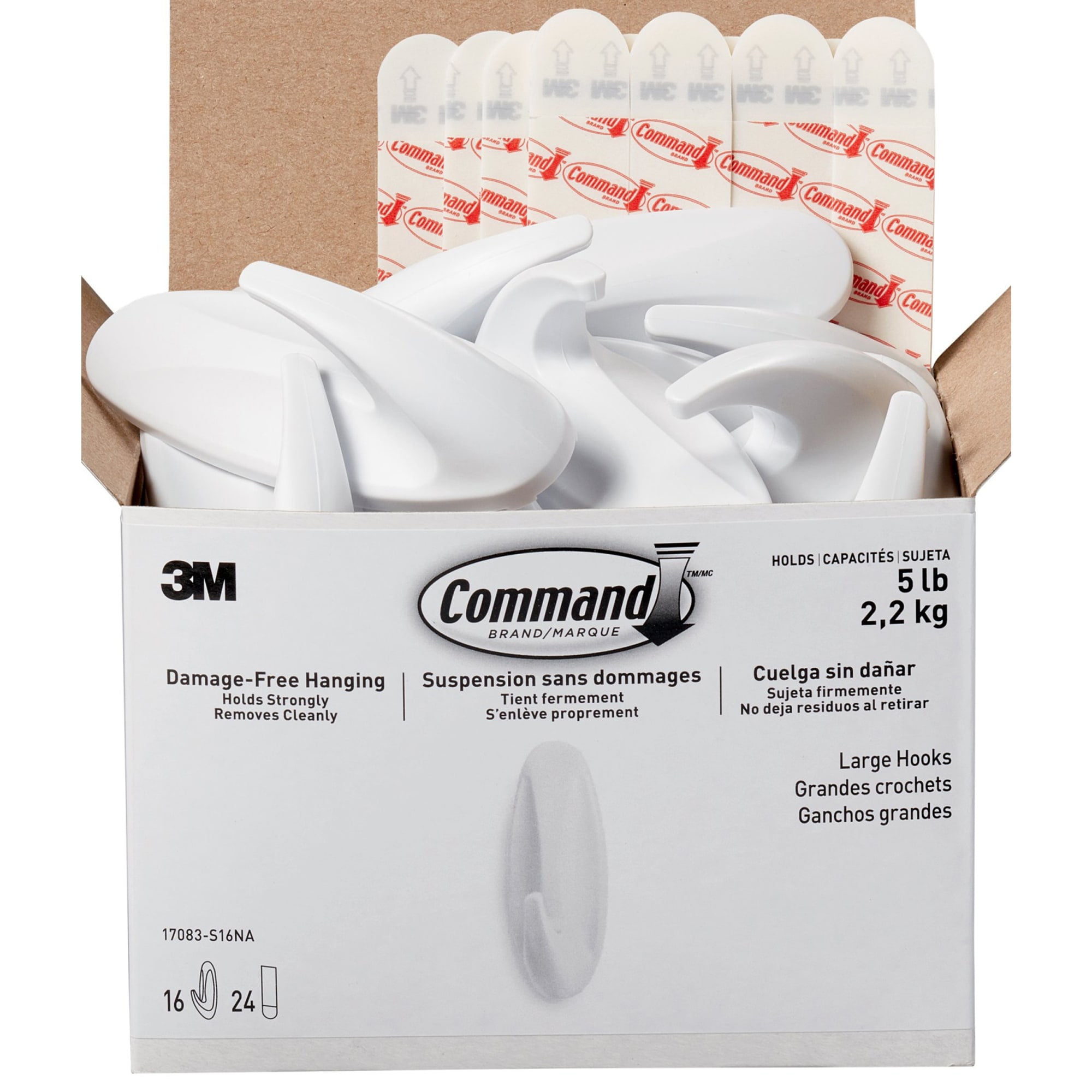 Command Large Wall Hooks, Damage-Free Adhesive Hanging Organizer for Home and Office (White, 16 Hooks with 24 Strips) 3ihr0