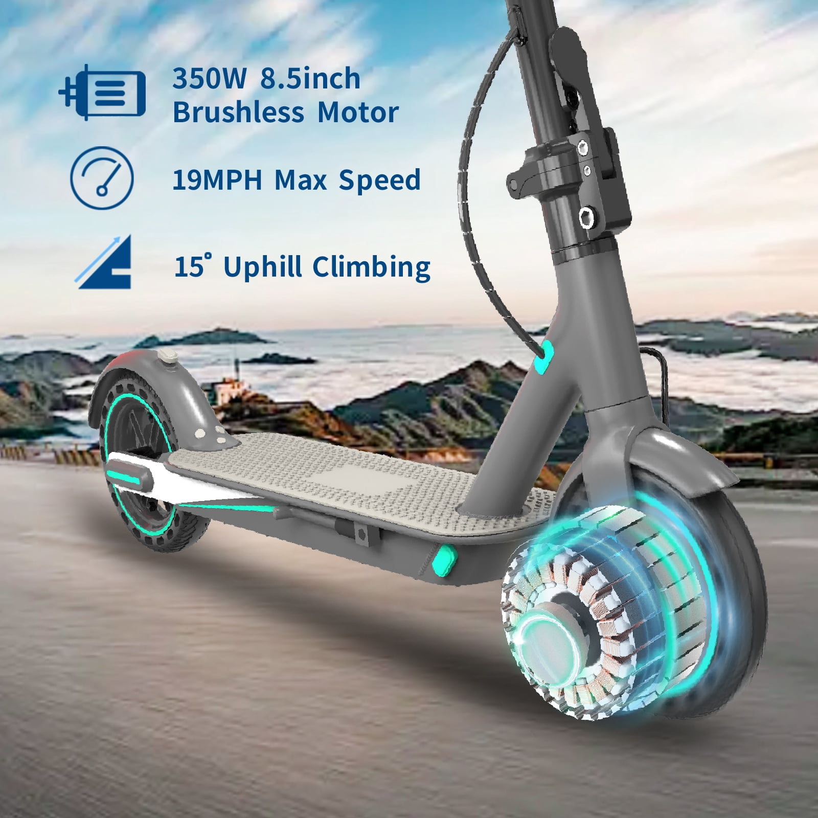 HiQiS Electric Scooter for Adults, 19 Mph Max Speed, 21 Miles Range, 350W Motor, Portable Folding Design (Blue, 8.5 in Tire) tytkh