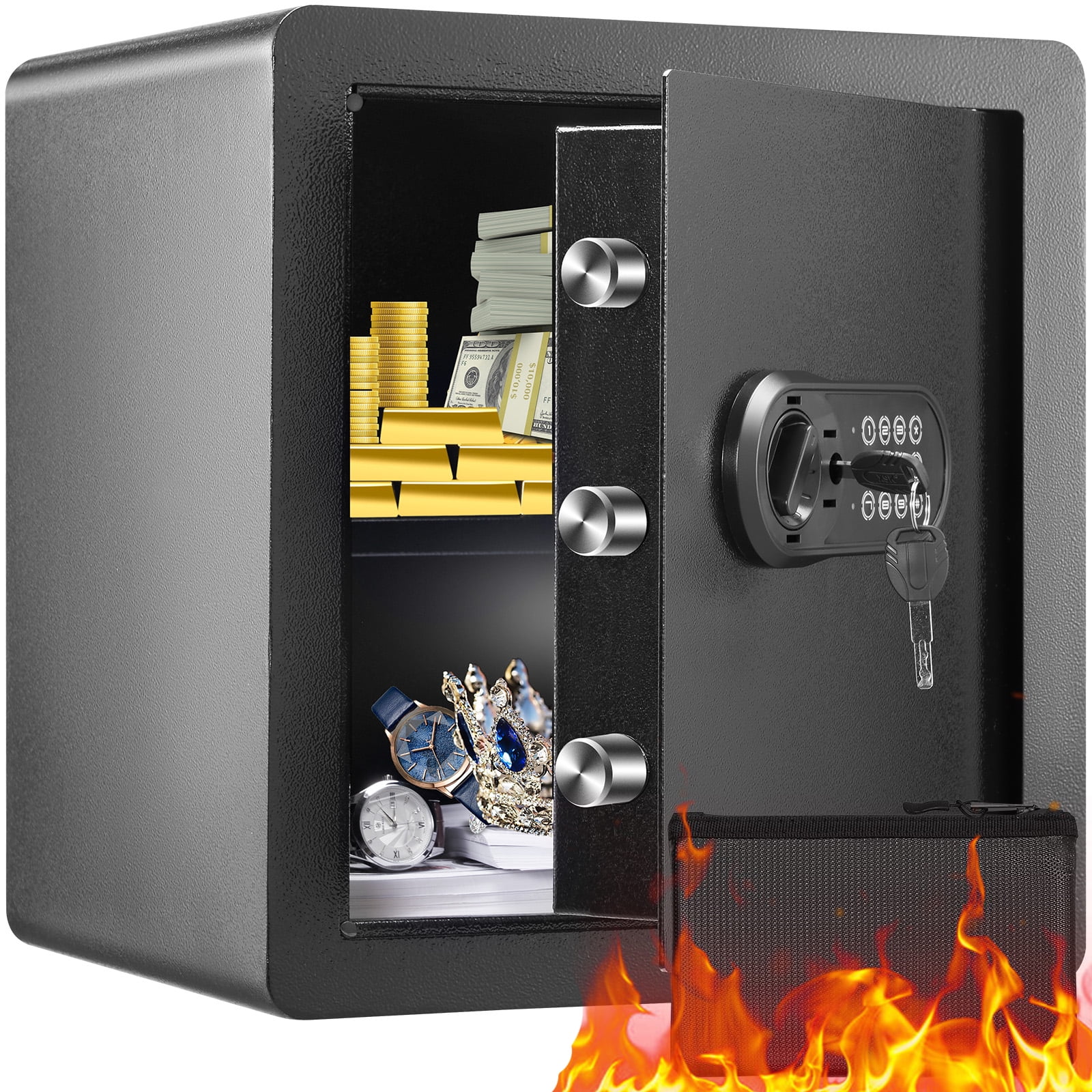 VEVOR Security Safe Box with Digital Electronic Lock and LED Light (Gold, 1.8 Cubic Feet) 3l5c3
