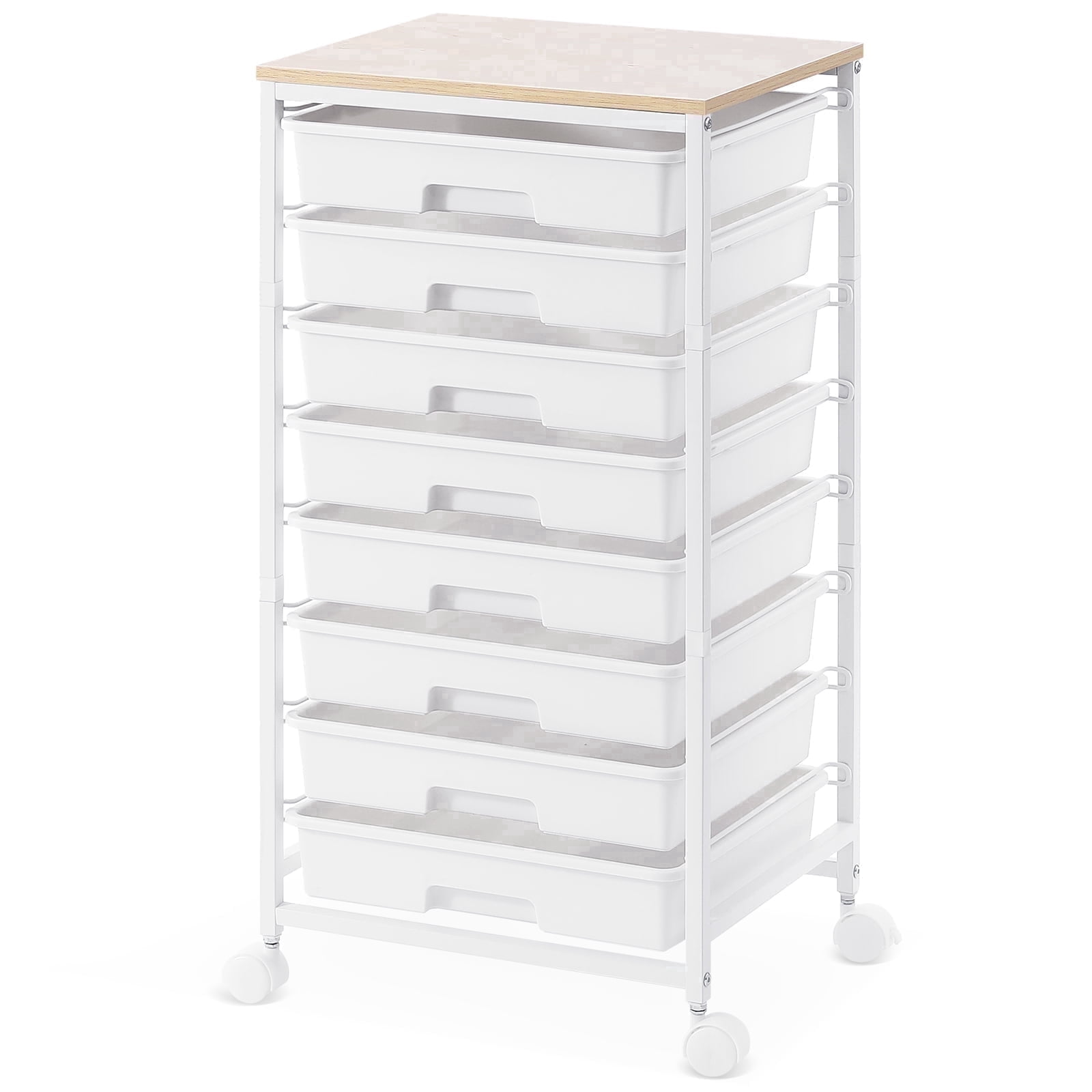 KINGRACK Rolling Storage Cart with 8 Drawers and Wooden Tabletop (White, 15.55 in x 12.60 in x 31.18 in) v4xgi
