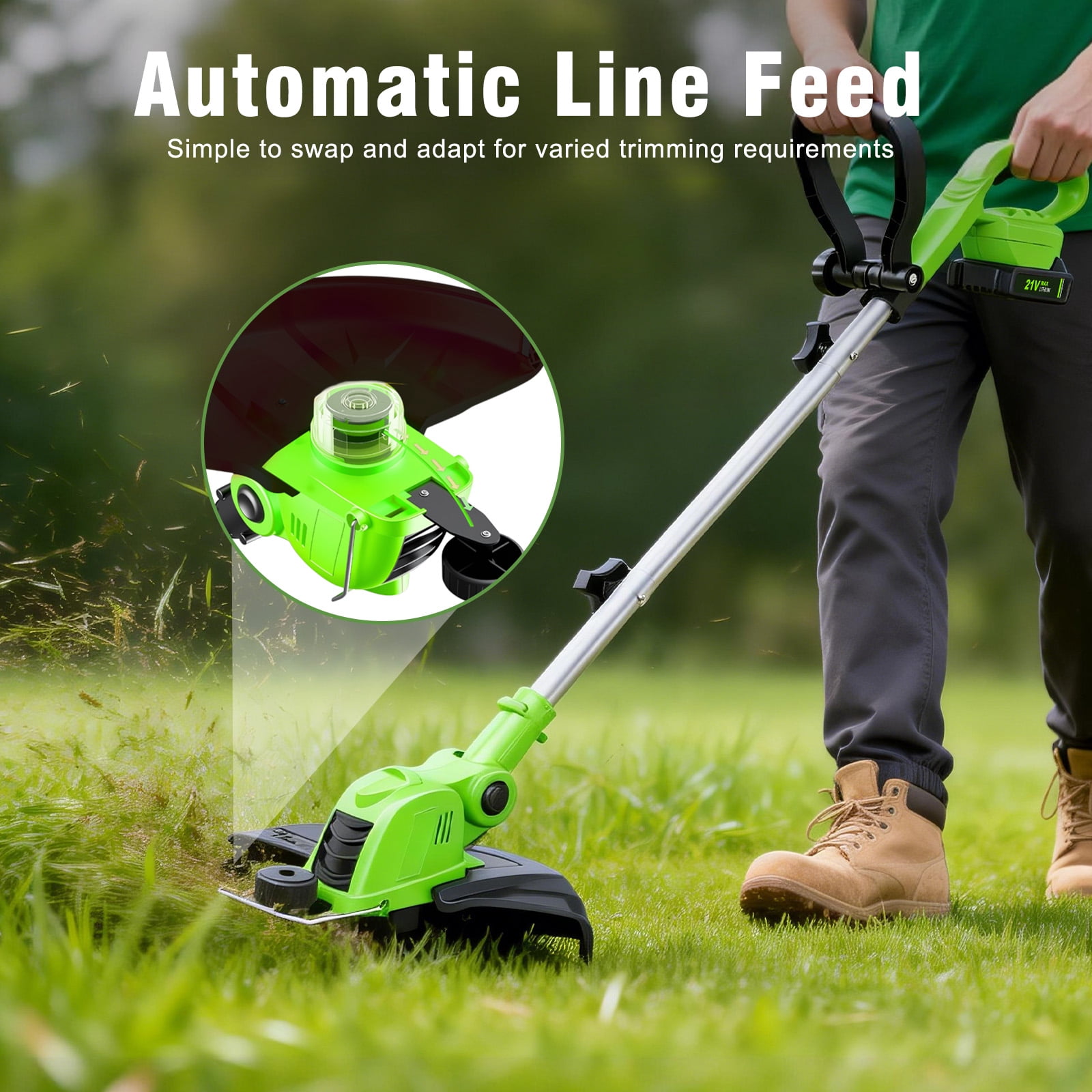 CATGOOD Cordless String Trimmer and Edger, 12 in Cutting Width, 2 Batteries and Fast Charger (Green) 6xmoa