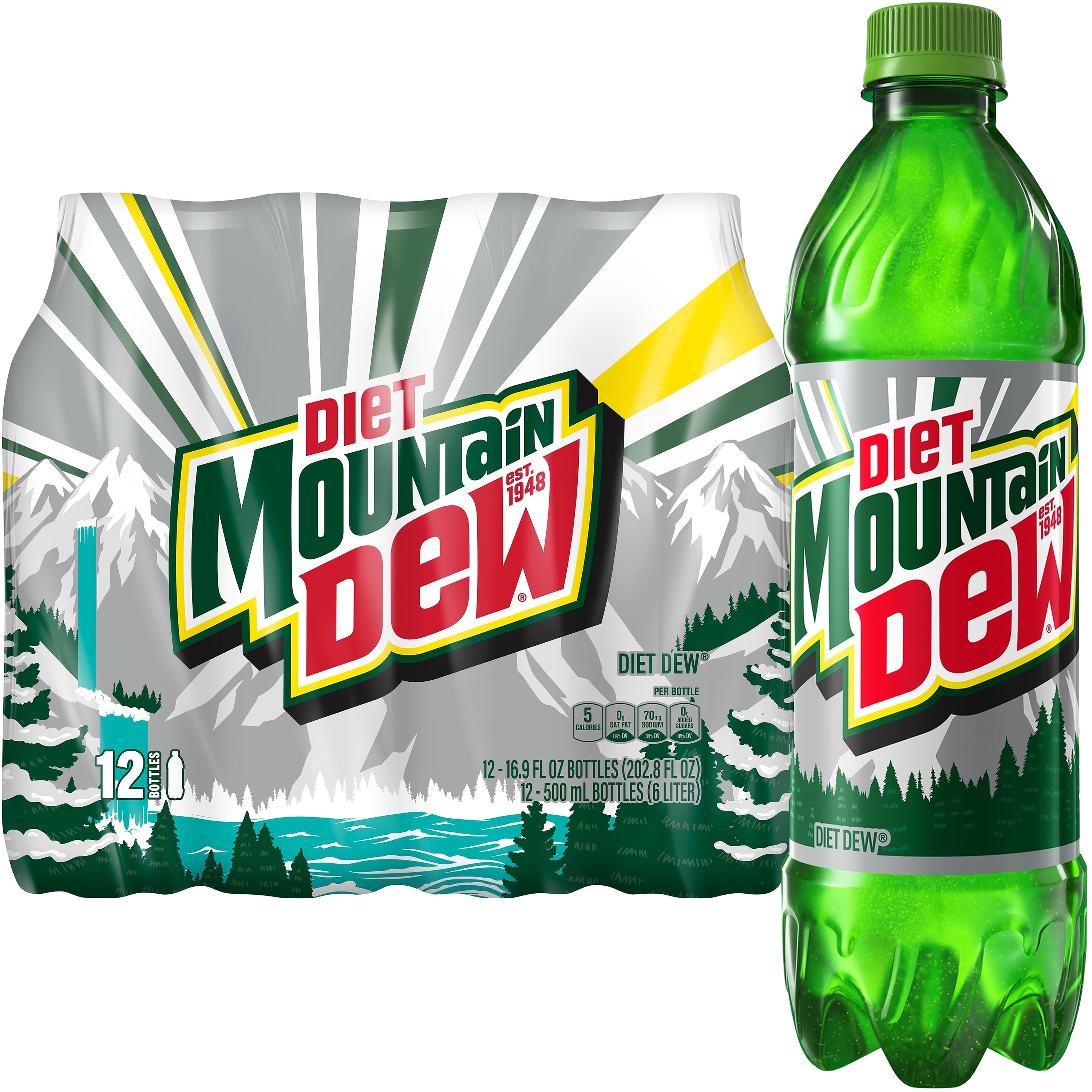 Mountain Dew Diet Soda Pop, Intense Refreshing Citrus Flavor (12 Pack, 16.9 fl oz) hn9uw