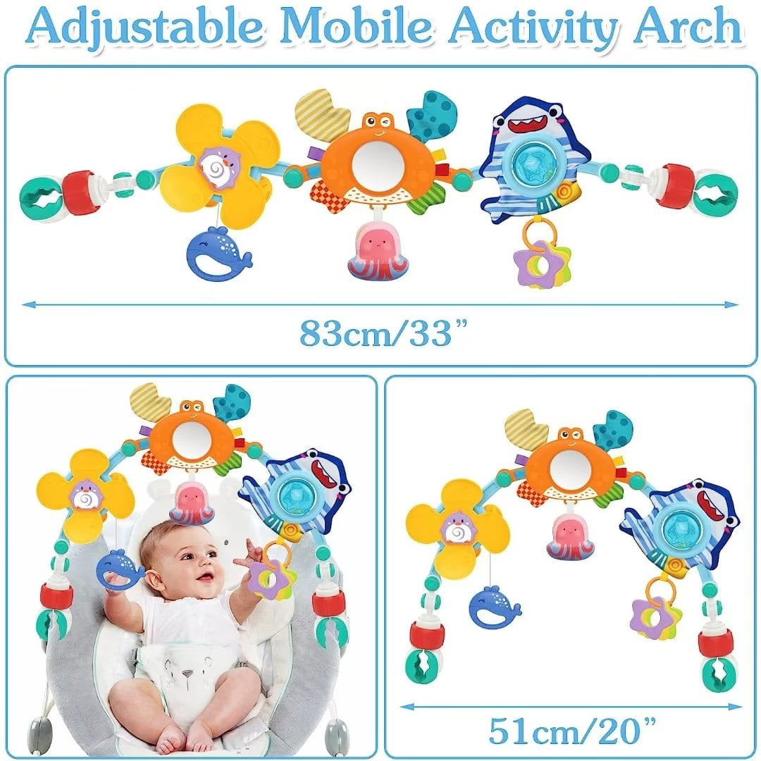 RORONOVA Stroller Arch Activity Toy, Montessori Sensory Car Seat Bar for Infants (Multi-Color, 18 in) gdt8x