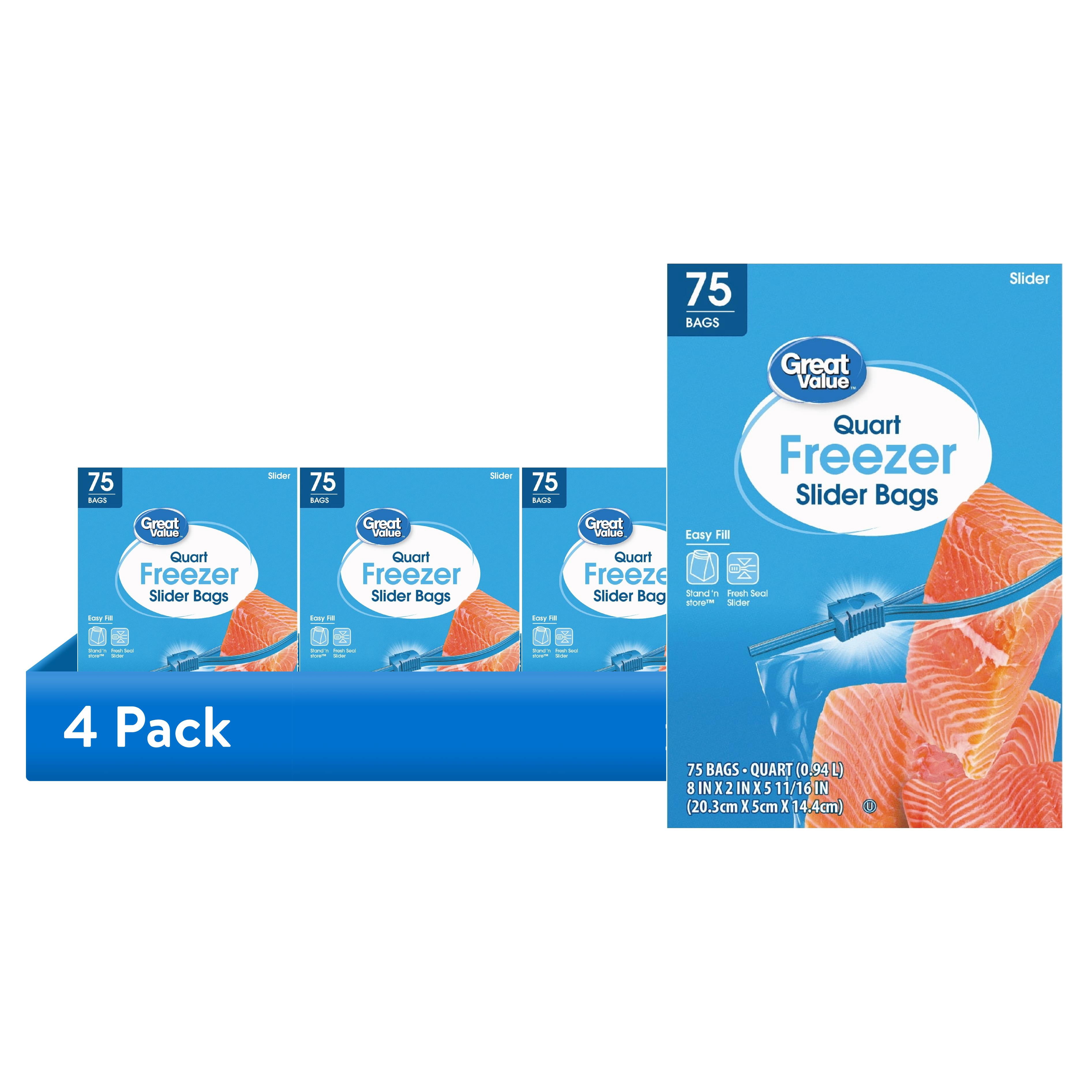 Great Value Freezer Guard Slider Zipper Bags, Quart Size, Food Storage (Clear, 300 Count) 0orp3