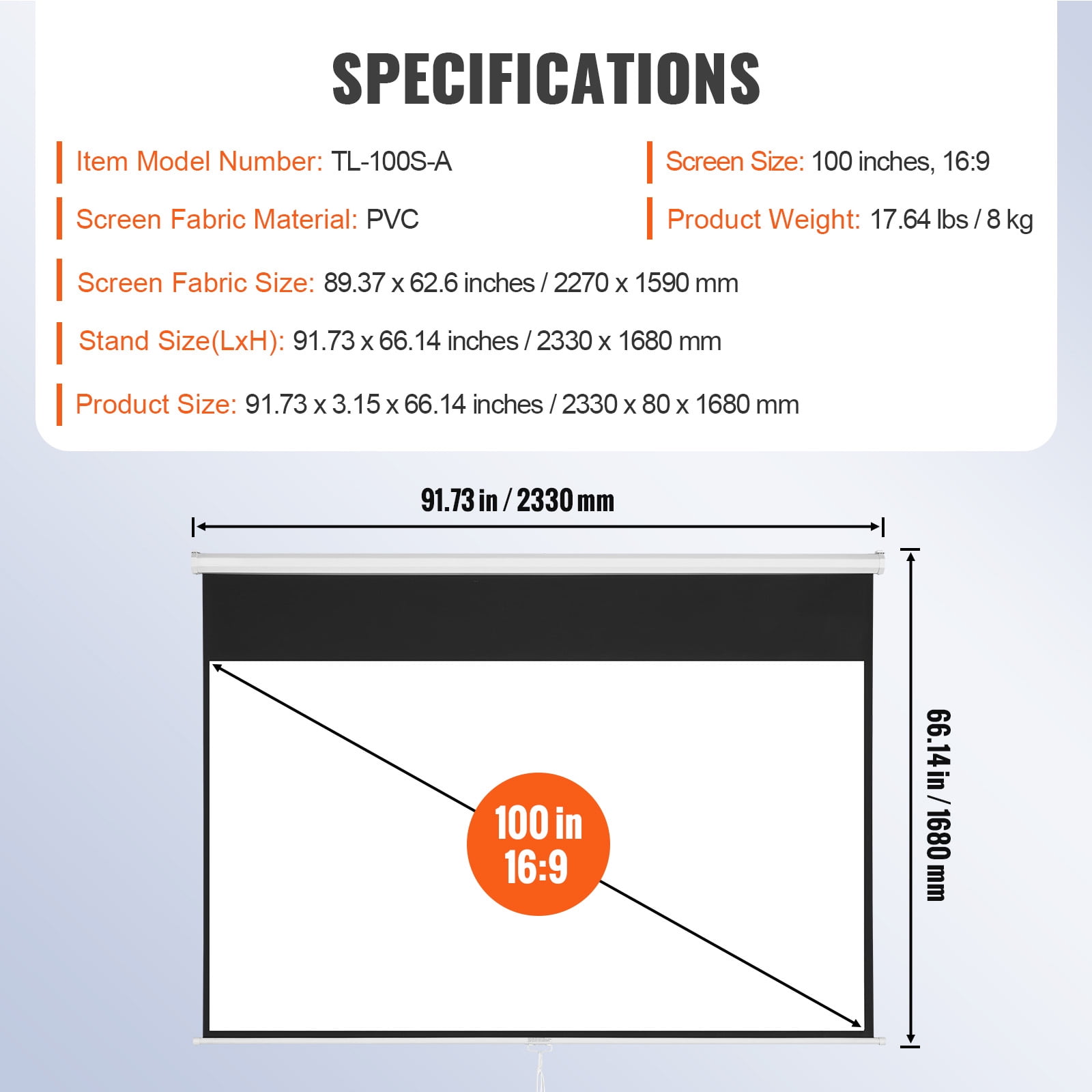 KFFKFF 100 in Pull Down Projector Screen Wall Mount High-Reflectivity Home Theater (White, 100 in) r1h5x