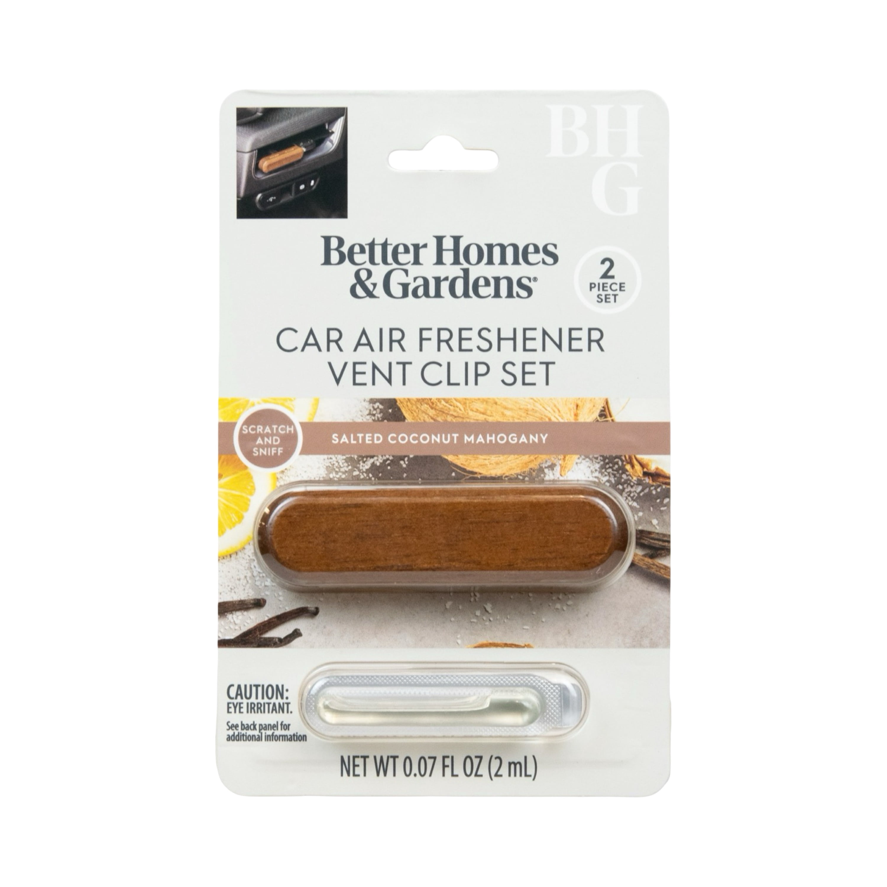 Better Homes & Gardens Salted Coconut Mahogany Car Vent Diffuser Set (White, 0.07 fl oz) fb218