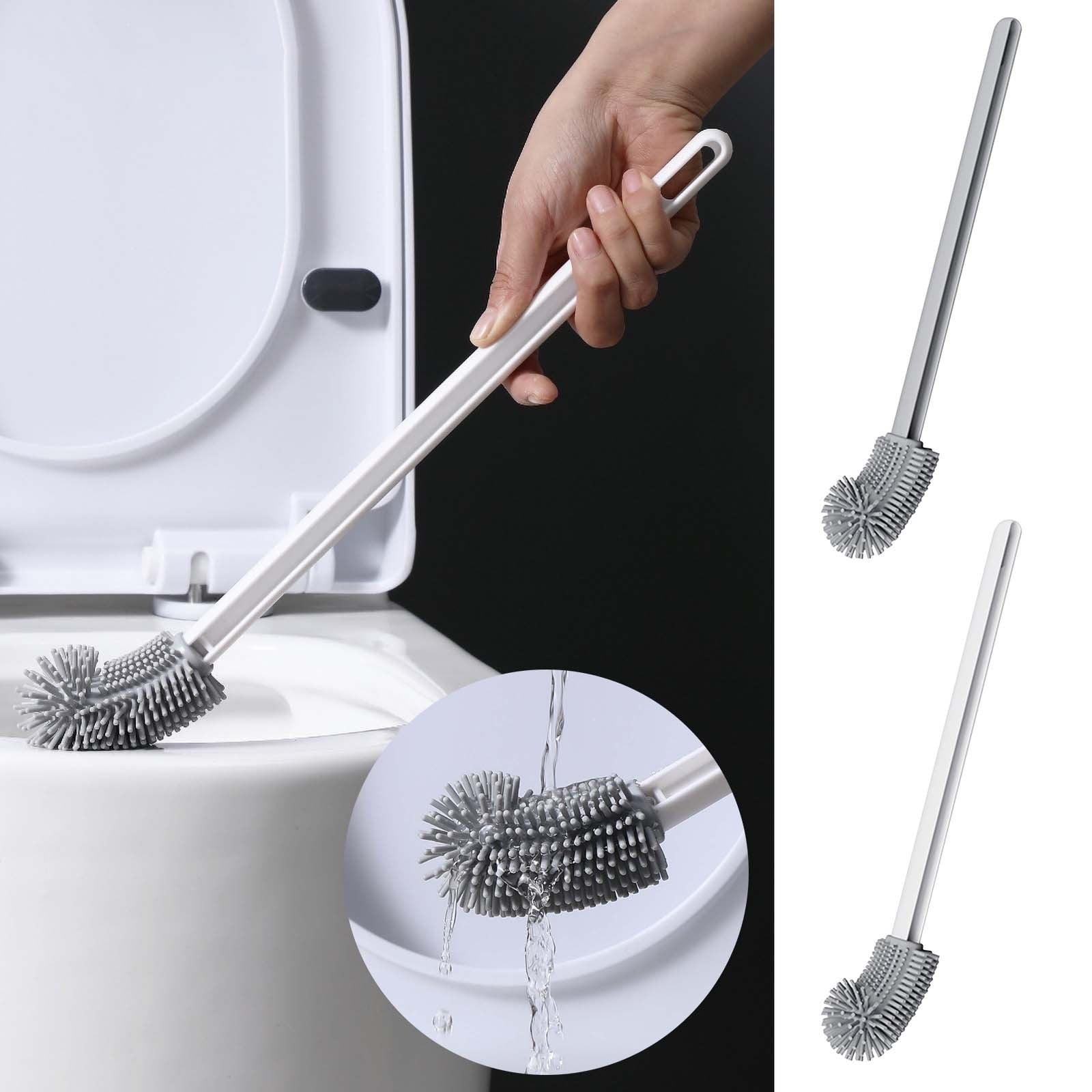 Skegnu Plastic Toilet Brush with Long Handle and Deep Cleaning Bristles (White, 15 in) f9chx