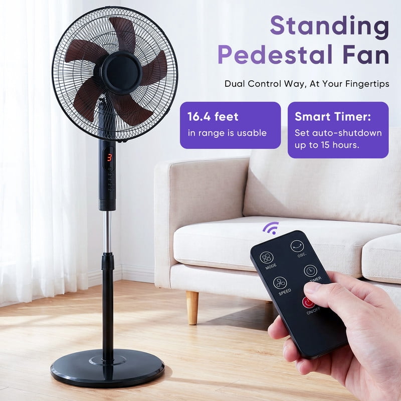 Gianna Quiet Pedestal Fan with Remote, Oscillating Standing Floor Fan for Bedroom and Home Office (Black, 52.4 in) cj1vq