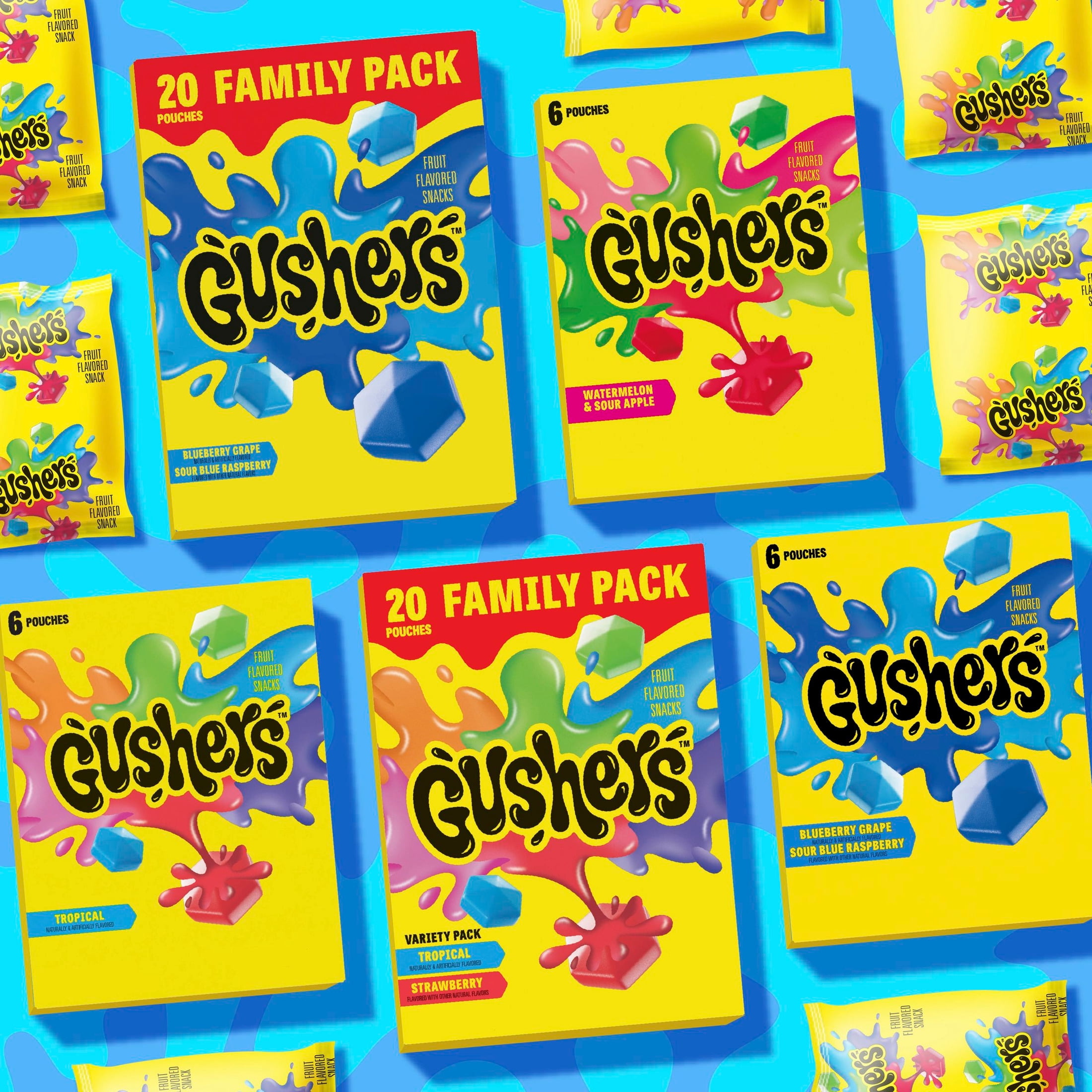 Gushers Fruit Flavored Snacks, Valentine's Day Edition, Juicy Center Chewy Treats (Blueberry Grape & Sour Blue Raspberry, 20 Ct, 16 oz) hr2nu