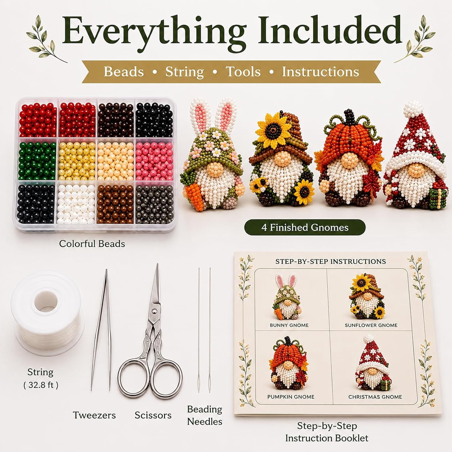 Jiapai Home 3D Beaded Gnome DIY Craft Kit, Beginner-Friendly Handmade Miniature Gnome Set (4-Piece Collection) 0gyuf