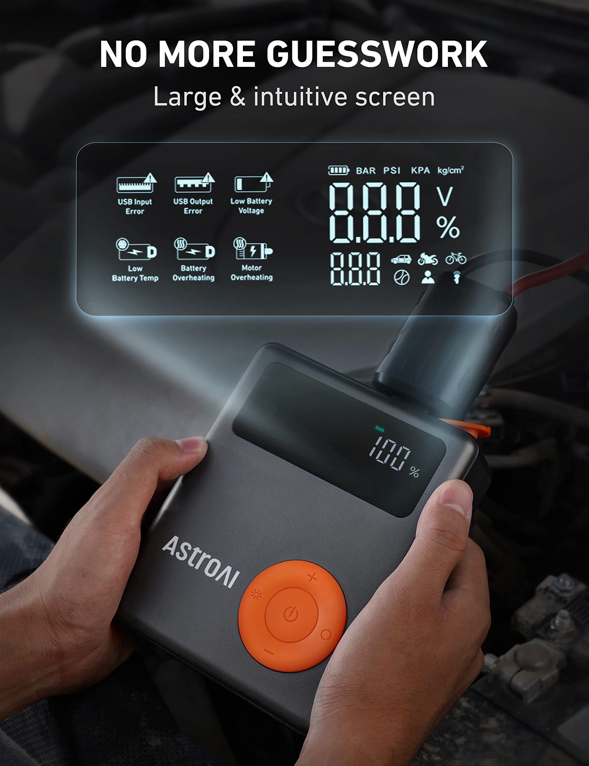 AstroAI Portable Jump Starter with Air Compressor, 1750A Peak 12V Battery Booster and Tire Inflator (Orange, 6.1 x 4.9 x 1.9 in) egn80