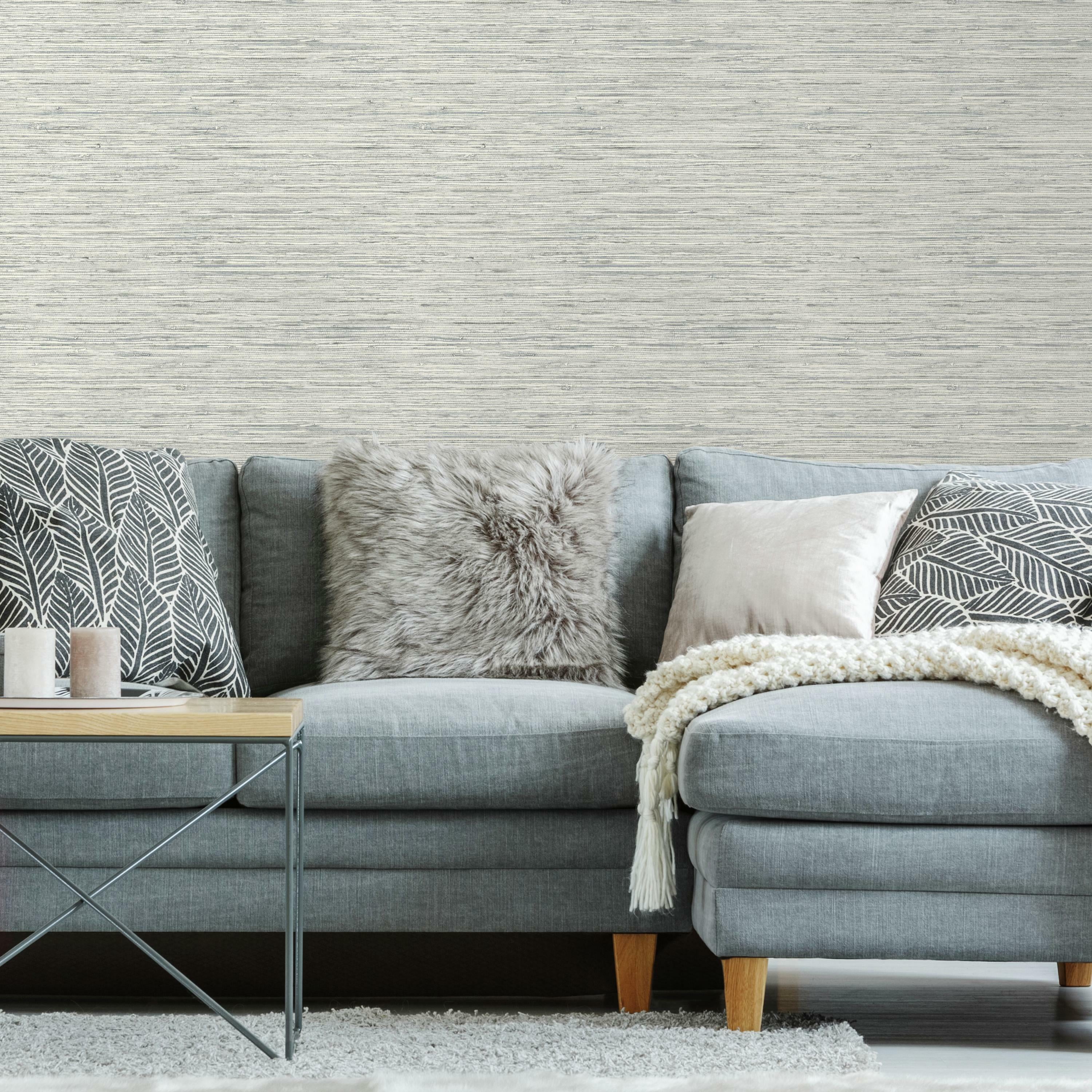 RoomMates Light Gray Grasscloth Peel and Stick Wallpaper (Light Gray, 20.5 in x 18 ft) rtj4f
